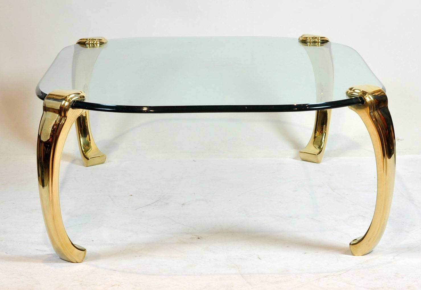 American Mid-Century Modern Ming Inspired Hollywood Regency Glass and Brass Coffee Table