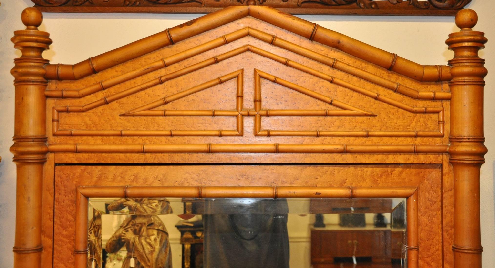 19th Century French Birdseye Maple with Bamboo Style Linen Cabinet 1