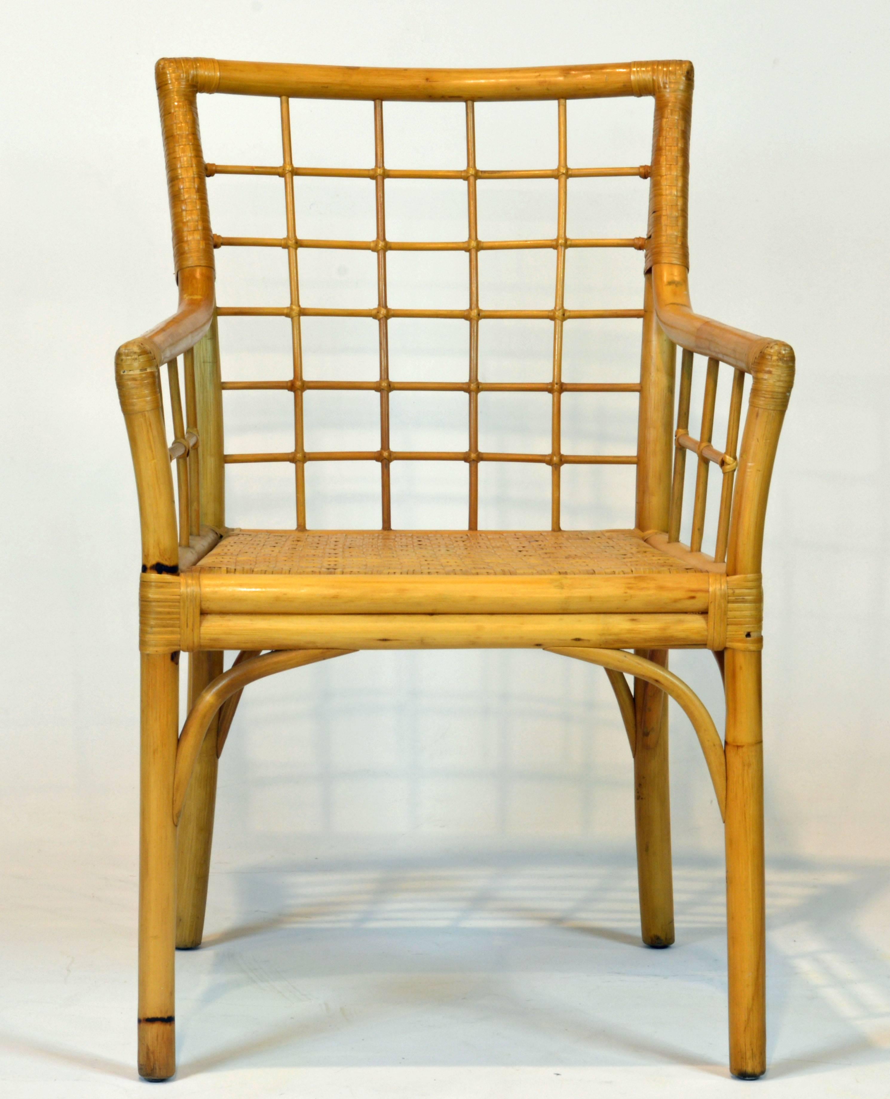 Set of Eight Modern Chinoiserie Chippendale Inspired Bamboo Rattan Dining Chairs In Excellent Condition In Ft. Lauderdale, FL