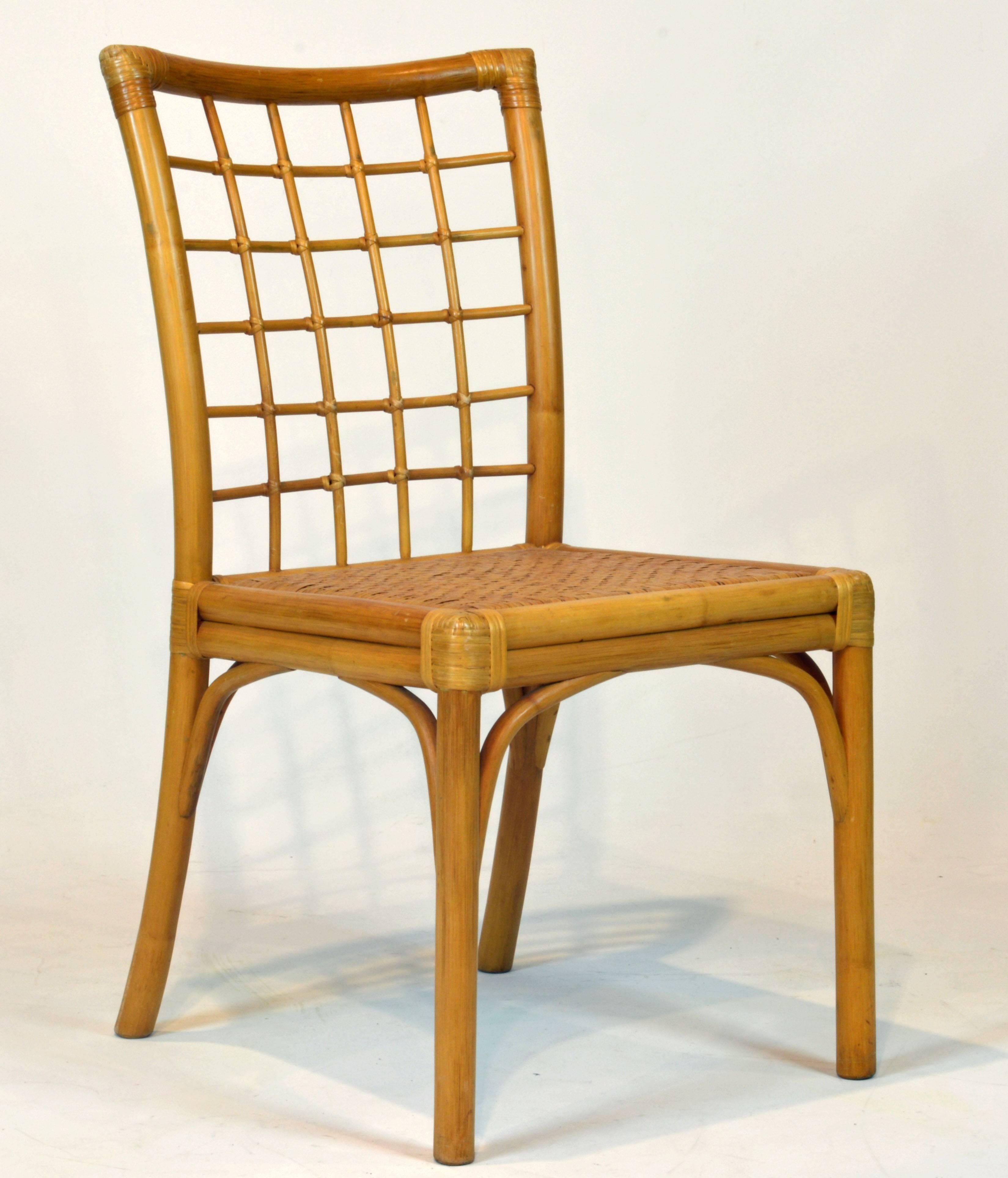 Cane Set of Eight Modern Chinoiserie Chippendale Inspired Bamboo Rattan Dining Chairs