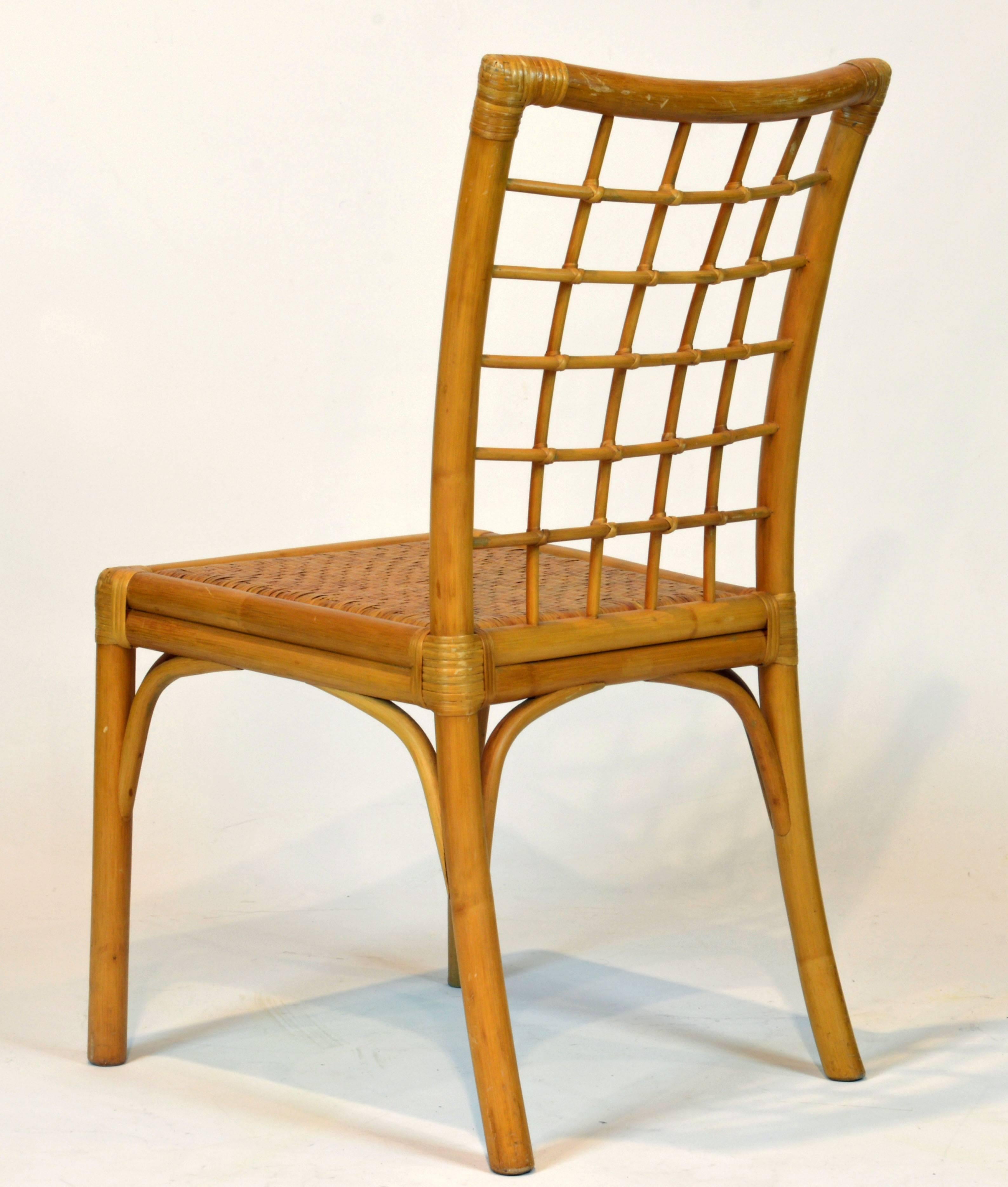 Set of Eight Modern Chinoiserie Chippendale Inspired Bamboo Rattan Dining Chairs 1