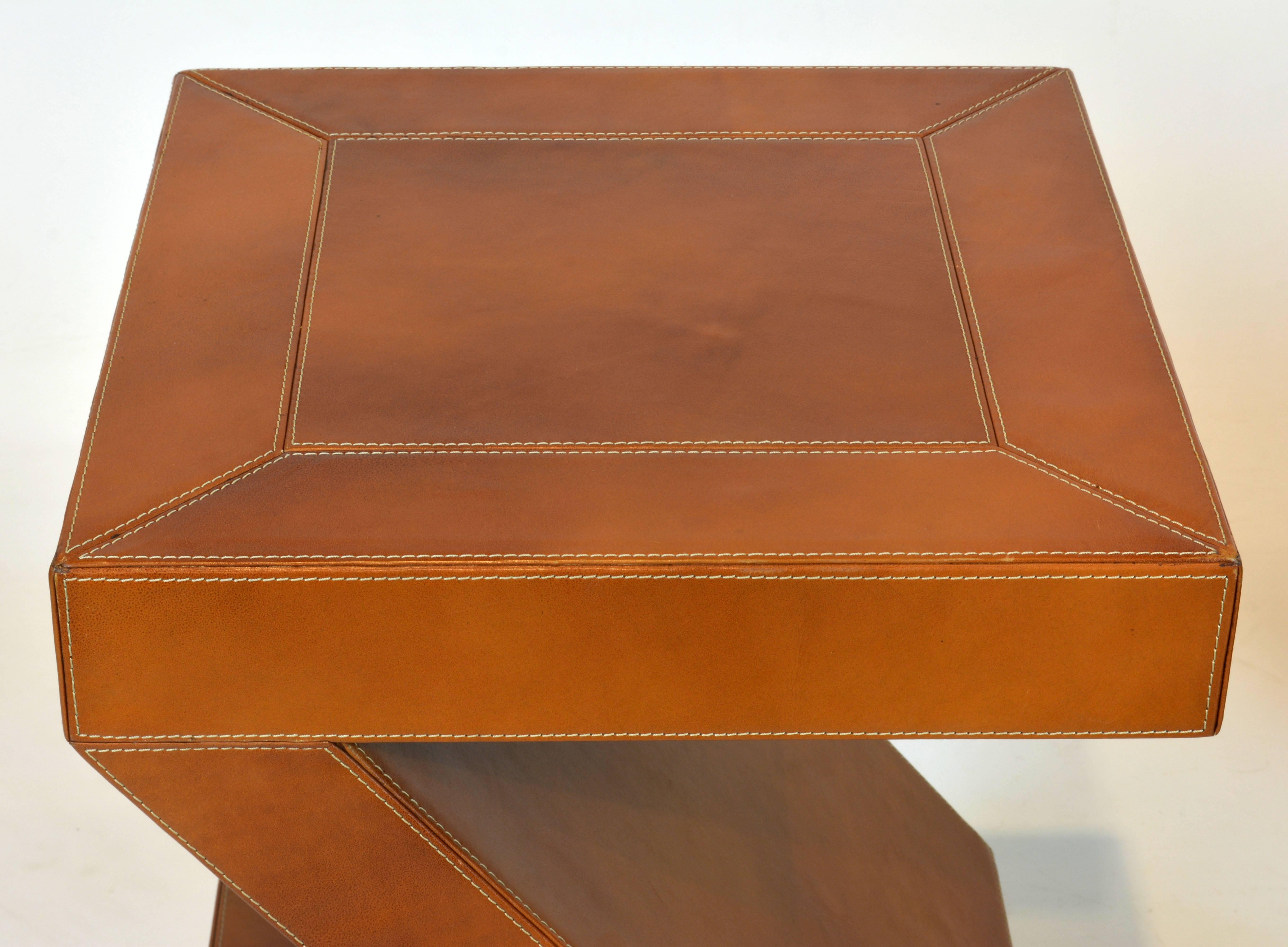 Pair of Vintage Sharp Modern Design Leather Clad Z-Themed Side or End Tables 2