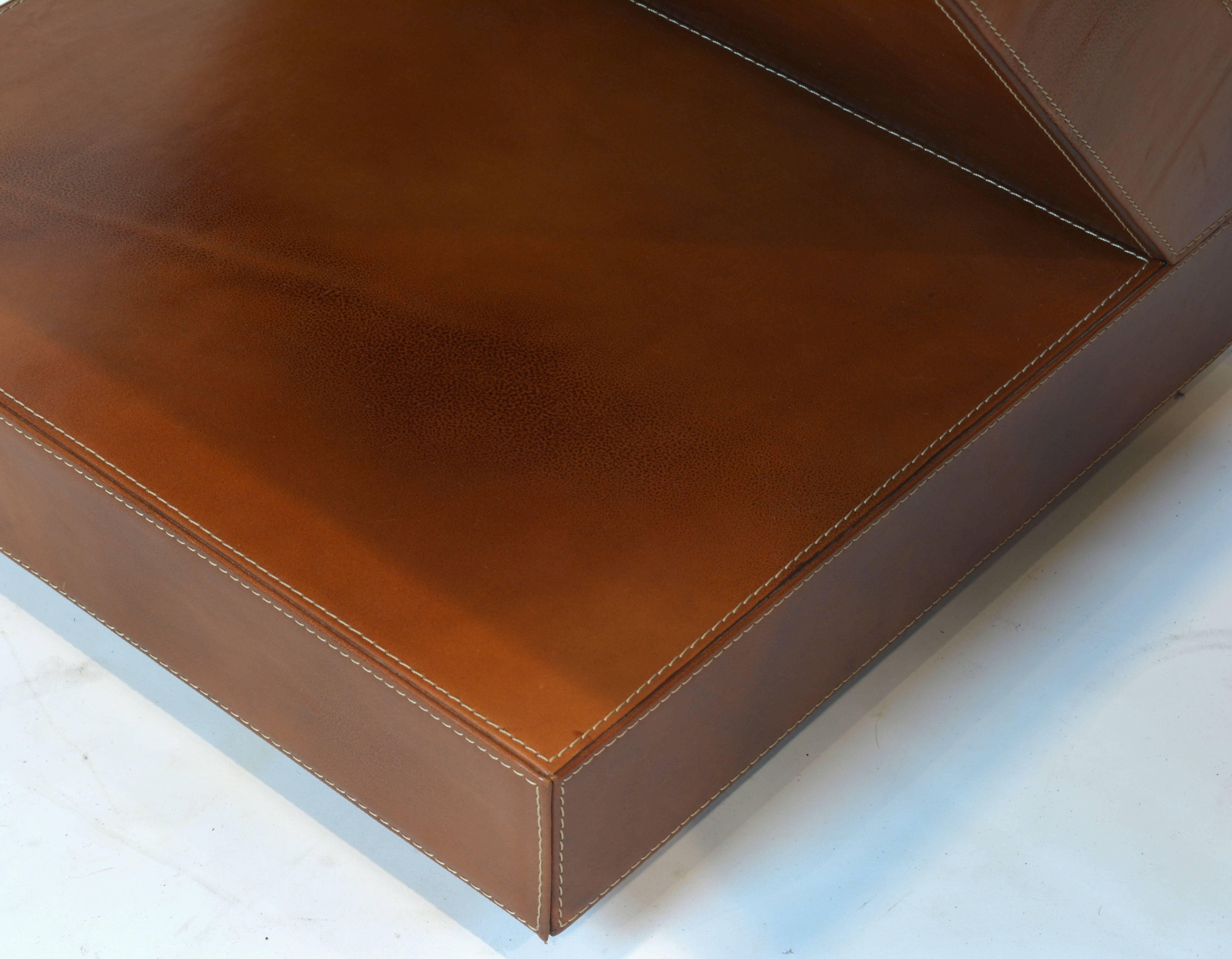 Pair of Vintage Sharp Modern Design Leather Clad Z-Themed Side or End Tables 5