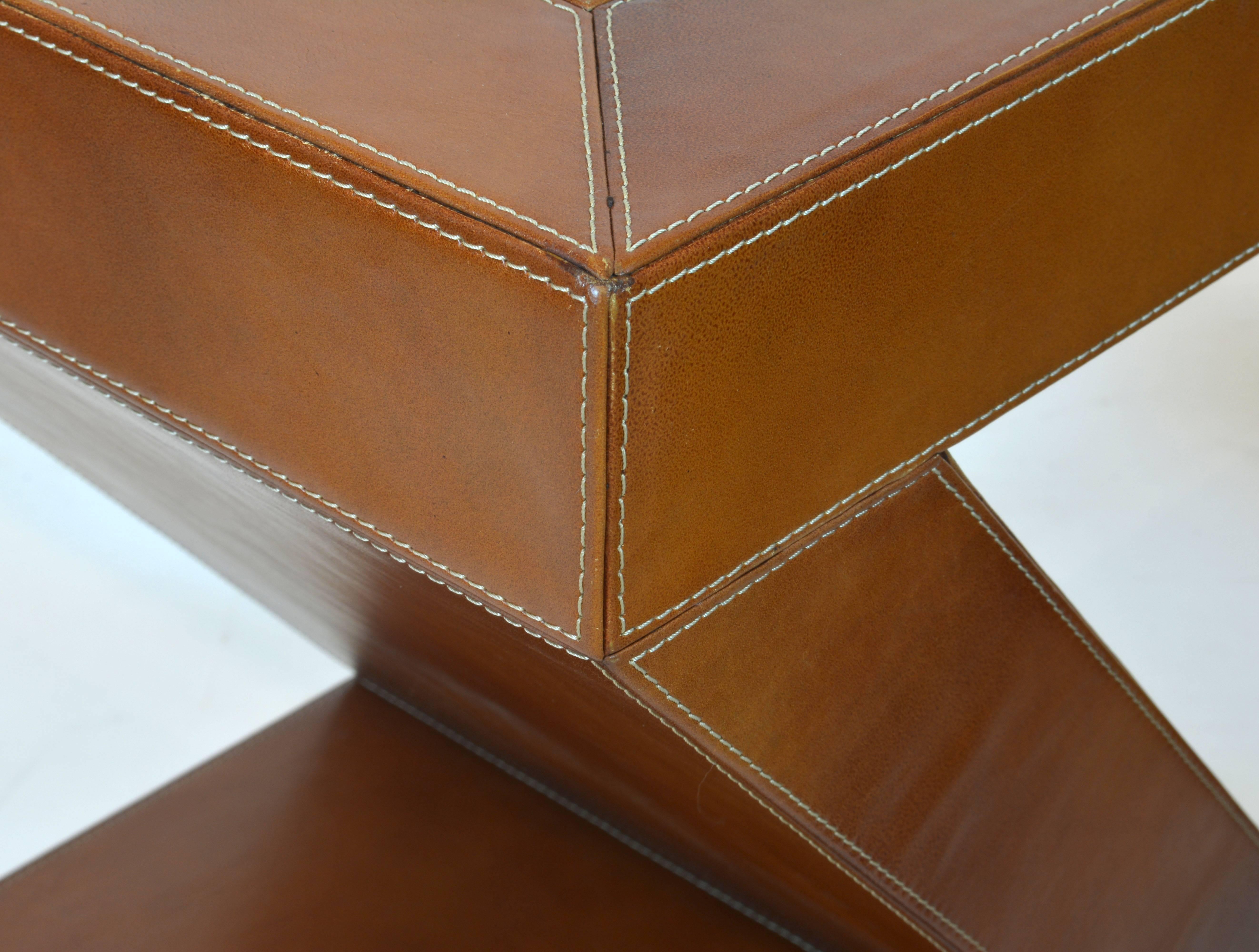 Pair of Vintage Sharp Modern Design Leather Clad Z-Themed Side or End Tables 3