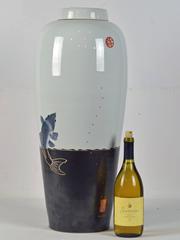 Huge and Elegant Fabienne Jouvin, Paris Zen Inspired Covered Jar with Koi Fish