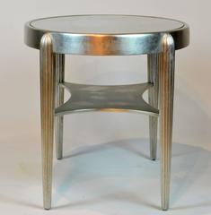 Vintage Deco Style Modern Oval Silvered Two-Tier Cocktail Table with Glass Top