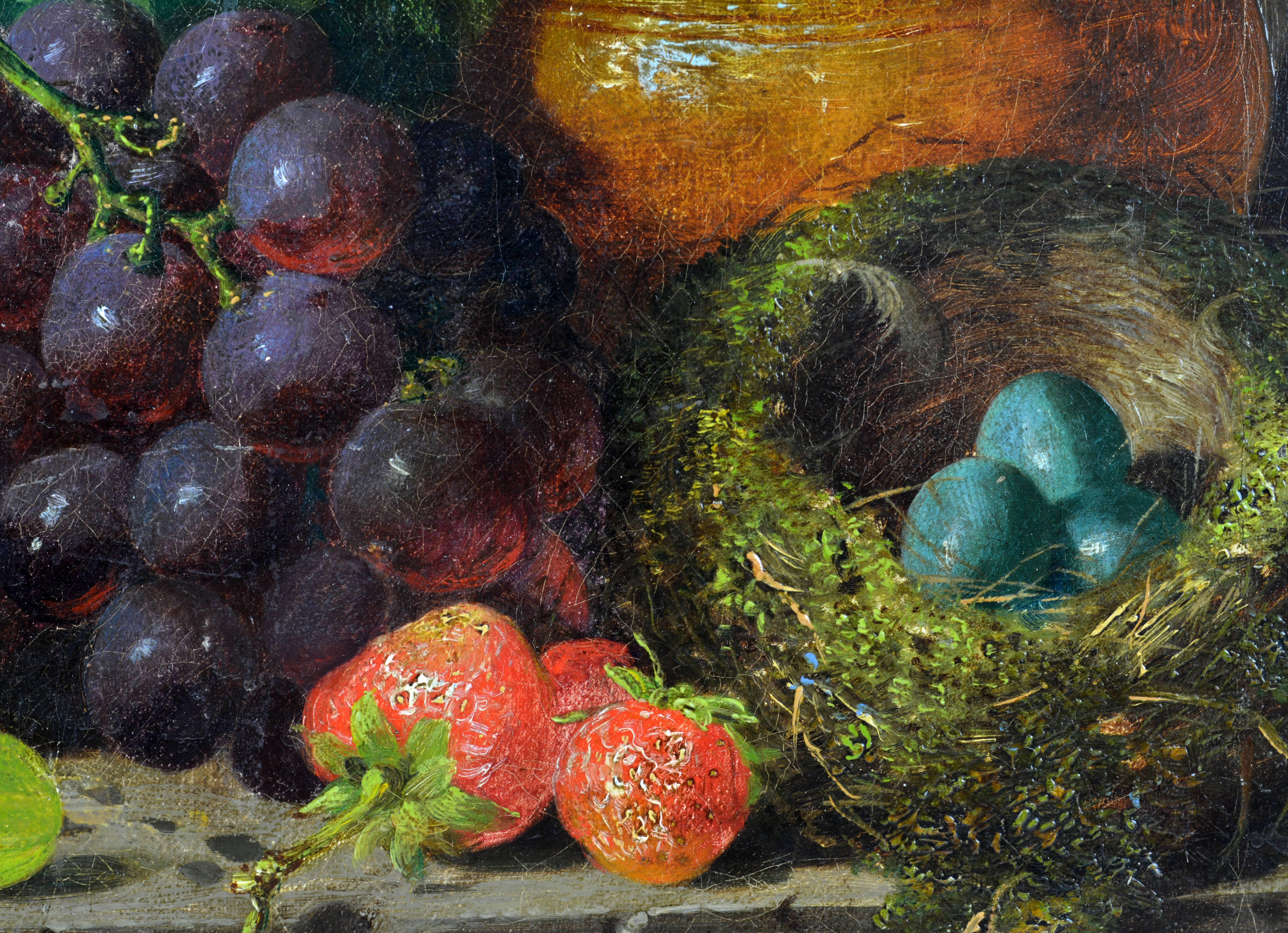 19th Century Still Life with Grapes, Strawberries Jar and a Birds Nest with Eggs In Good Condition In Ft. Lauderdale, FL