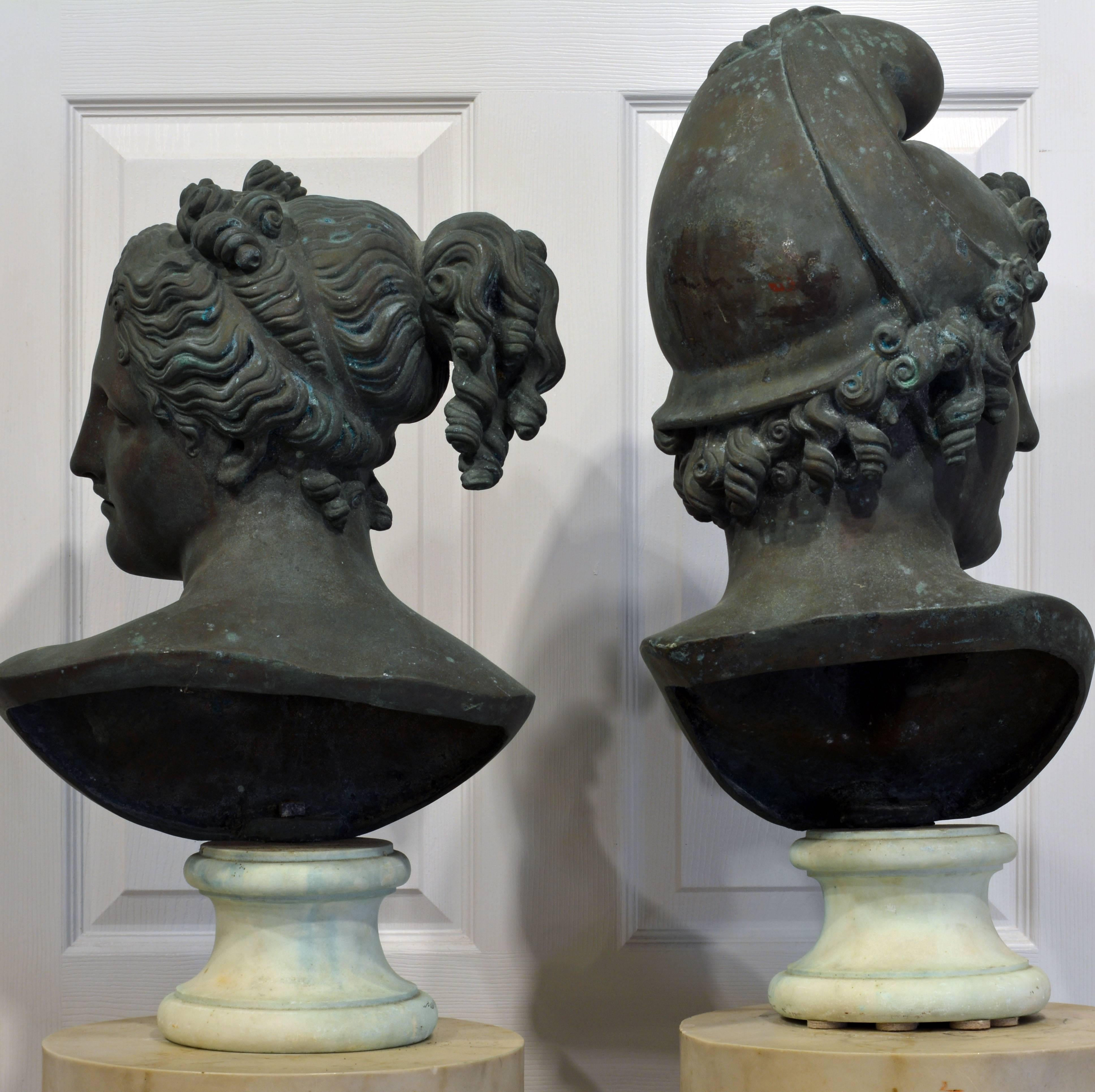 Pair of 19th Century Italian Neoclassical Bronze Busts of Ganymede and Hebe In Good Condition In Ft. Lauderdale, FL