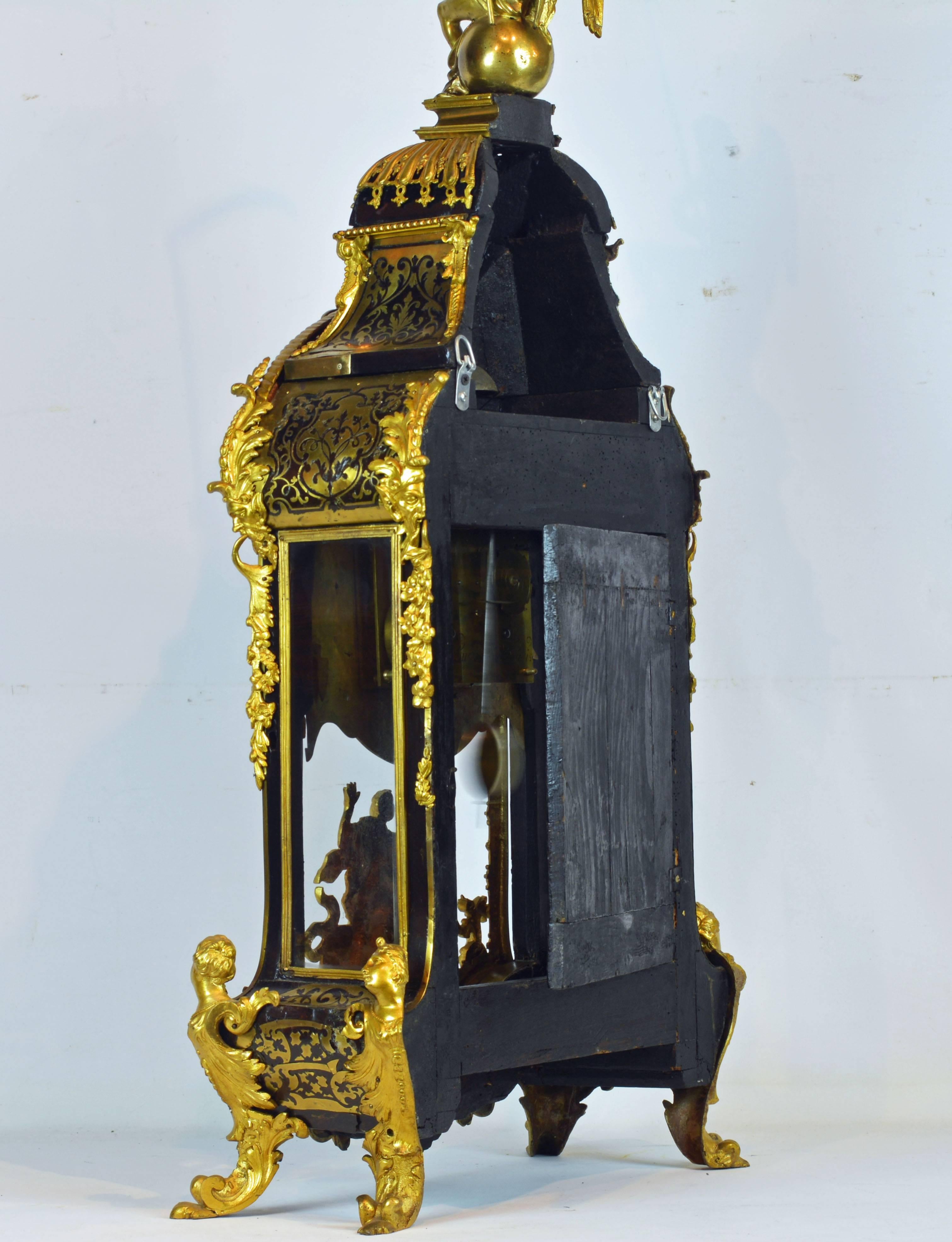 French Grandiose 19th Century Regence Style Boulle Inlay, Ormolu-Mounted Mantel Clock
