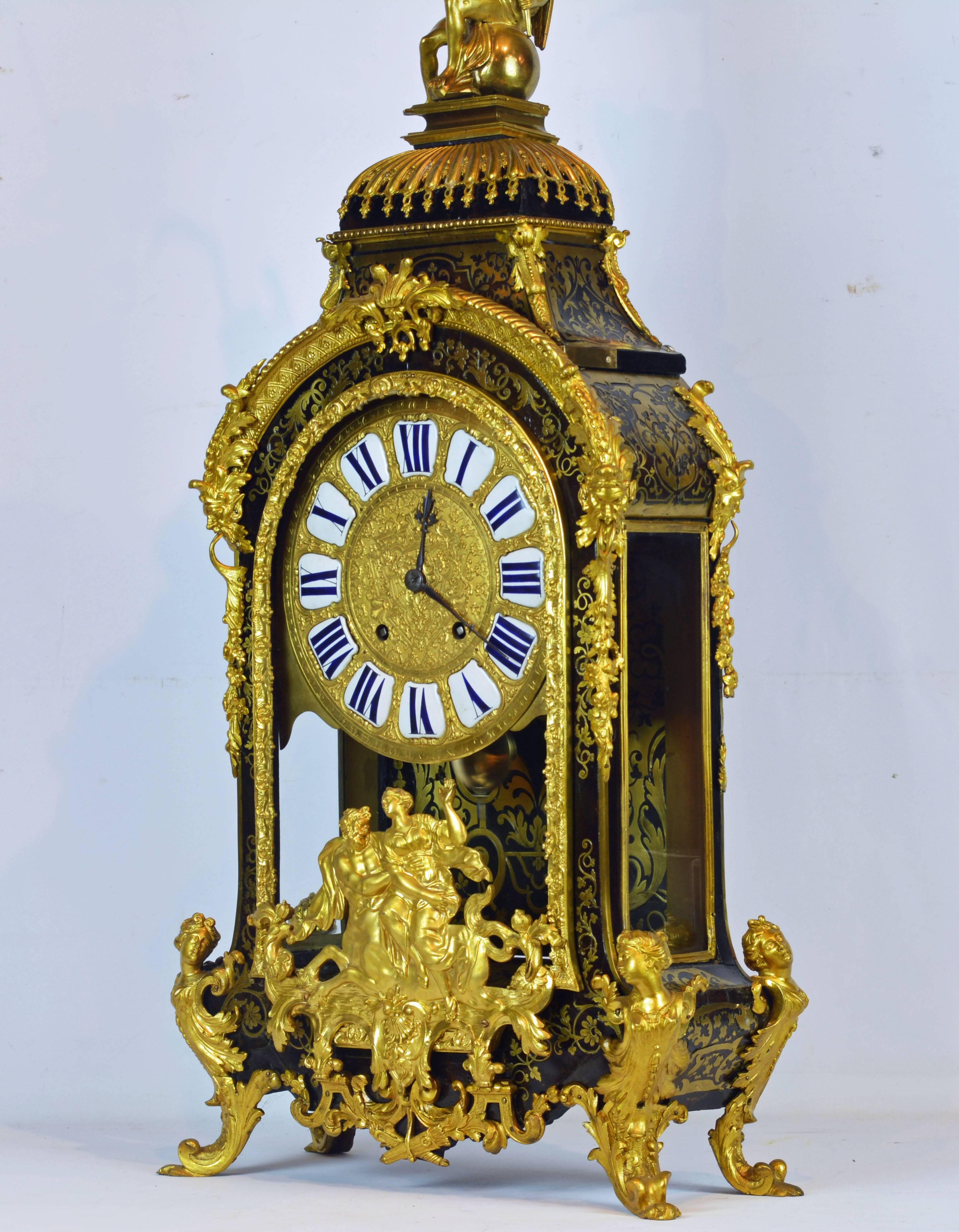 Louis XV Grandiose 19th Century Regence Style Boulle Inlay, Ormolu-Mounted Mantel Clock