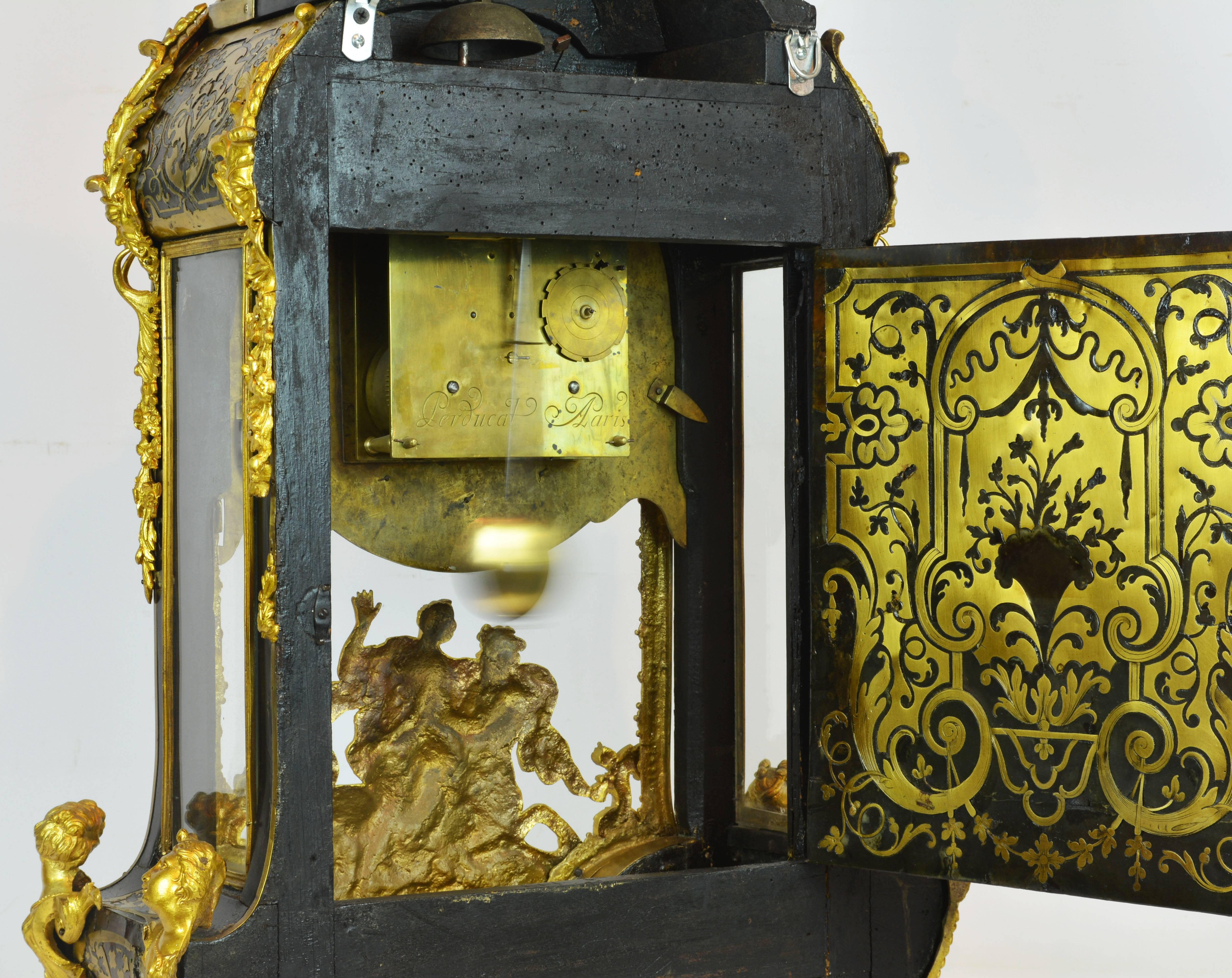 Ebonized Grandiose 19th Century Regence Style Boulle Inlay, Ormolu-Mounted Mantel Clock