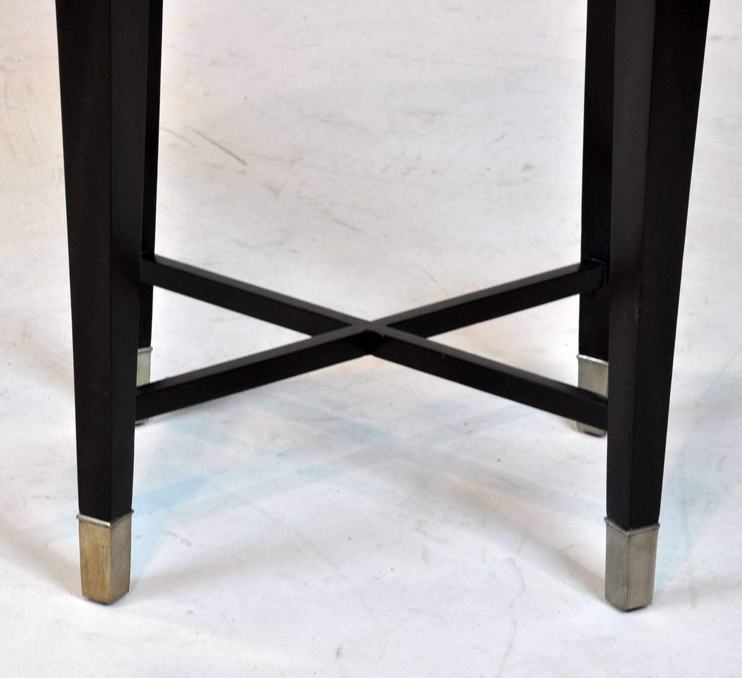 Pair of Oval Shagreen Side Tables or Stands on Ebonized Bases 2