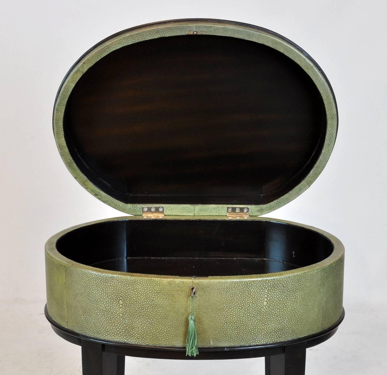 20th Century Pair of Oval Shagreen Side Tables or Stands on Ebonized Bases
