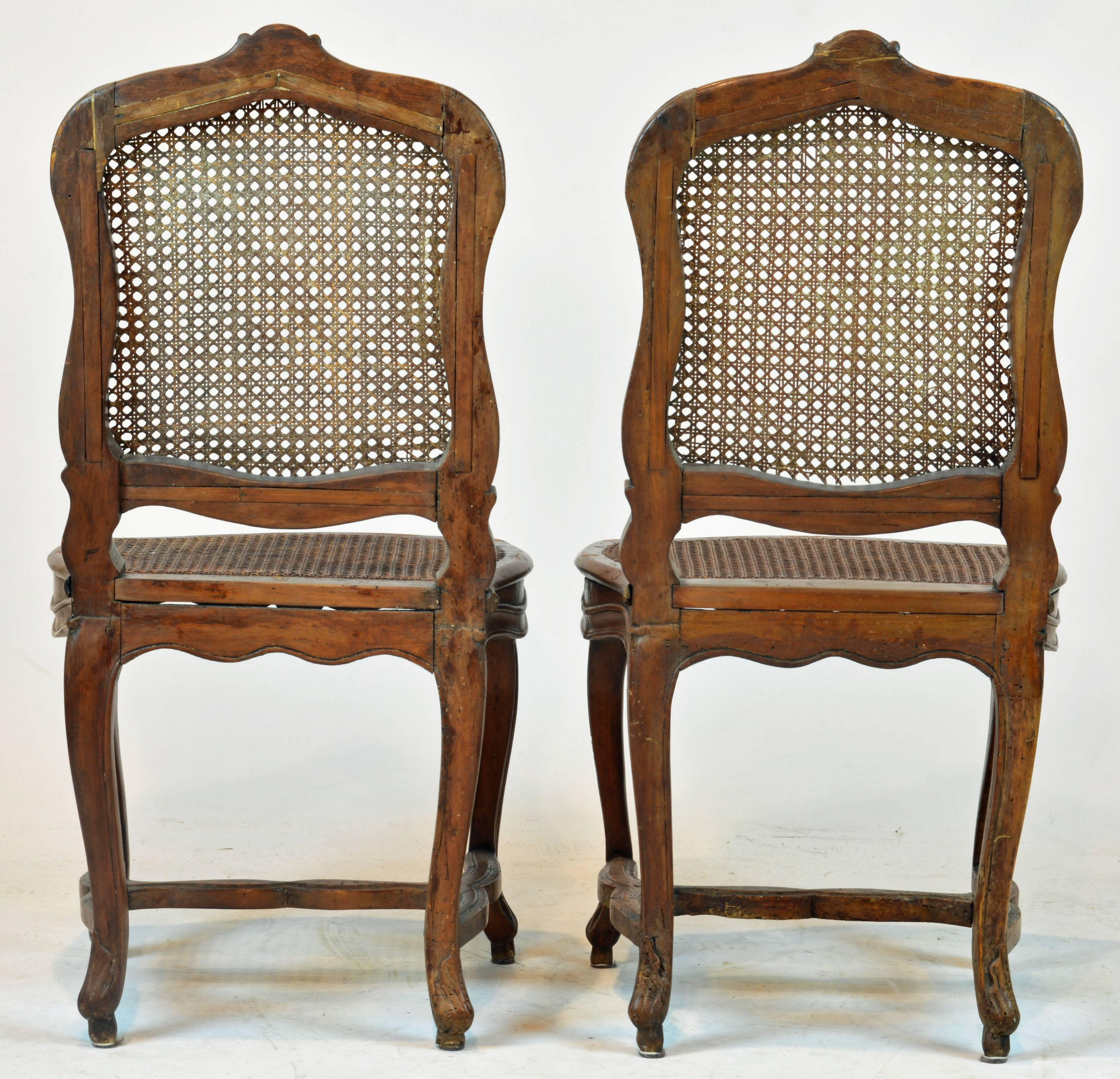 Fine 18th Century Louis XV French Provincial Carved and Caned Side Chairs, Pair 1
