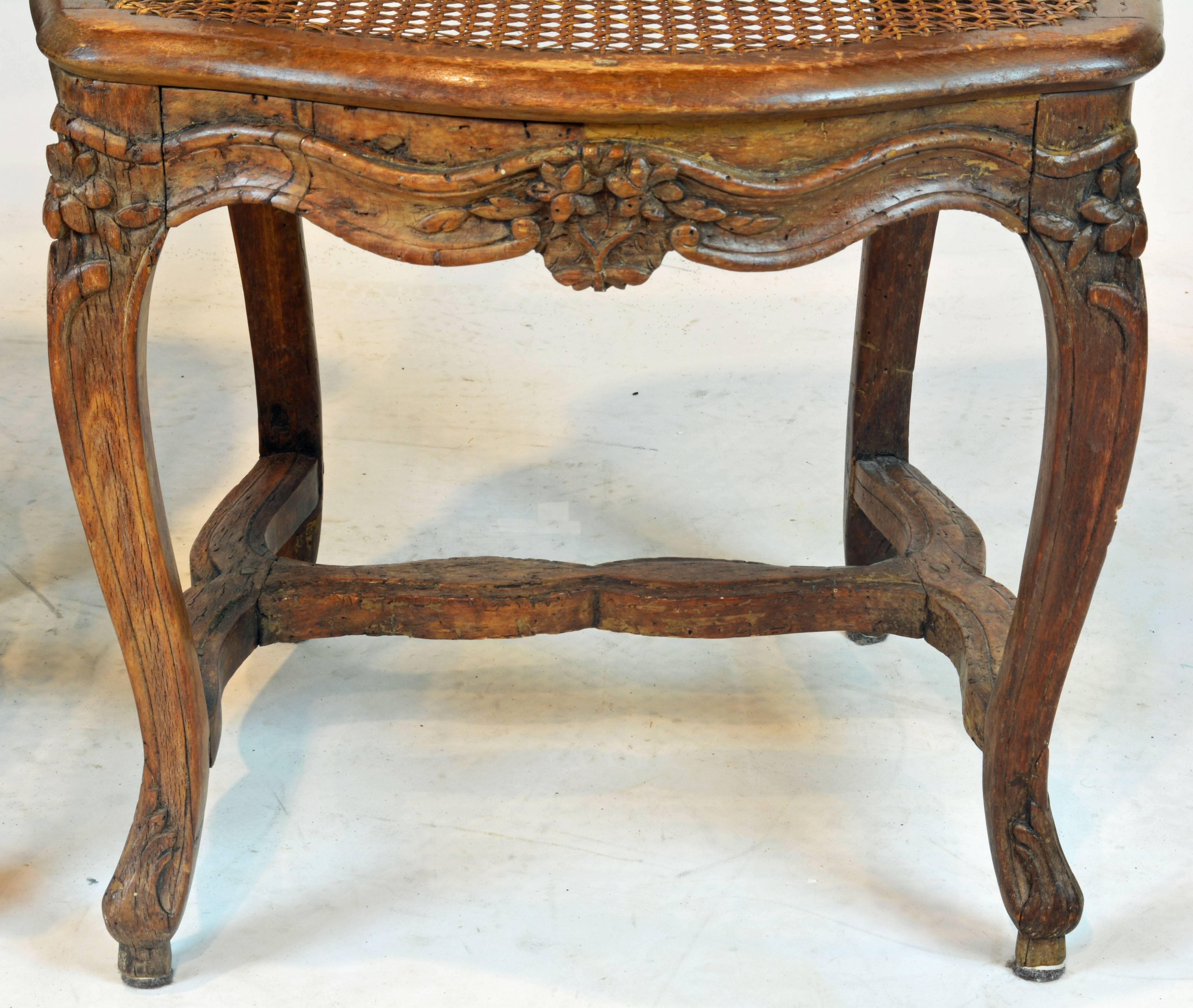 Fine 18th Century Louis XV French Provincial Carved and Caned Side Chairs, Pair 4