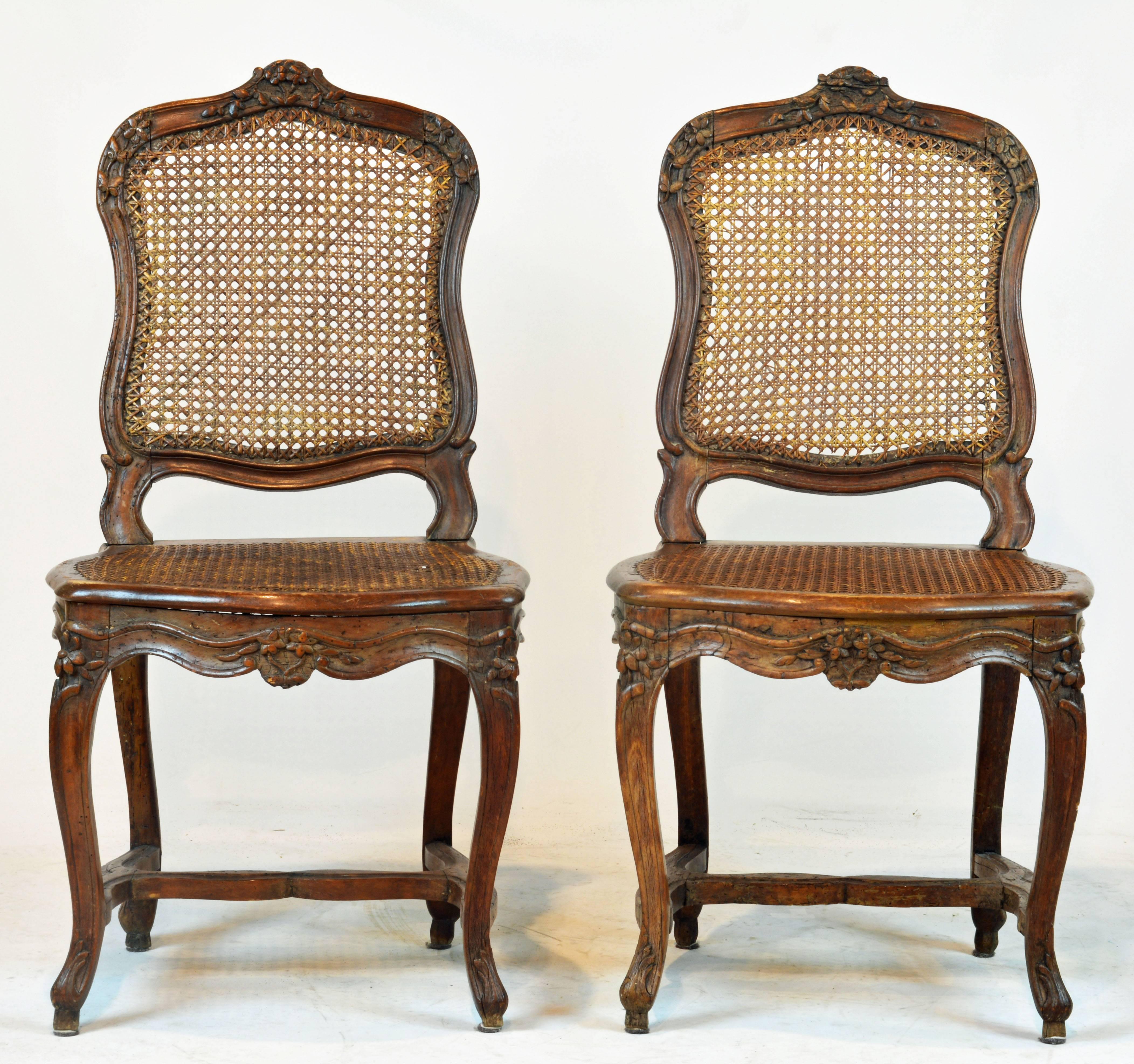 Fine 18th Century Louis XV French Provincial Carved and Caned Side Chairs, Pair In Good Condition In Ft. Lauderdale, FL