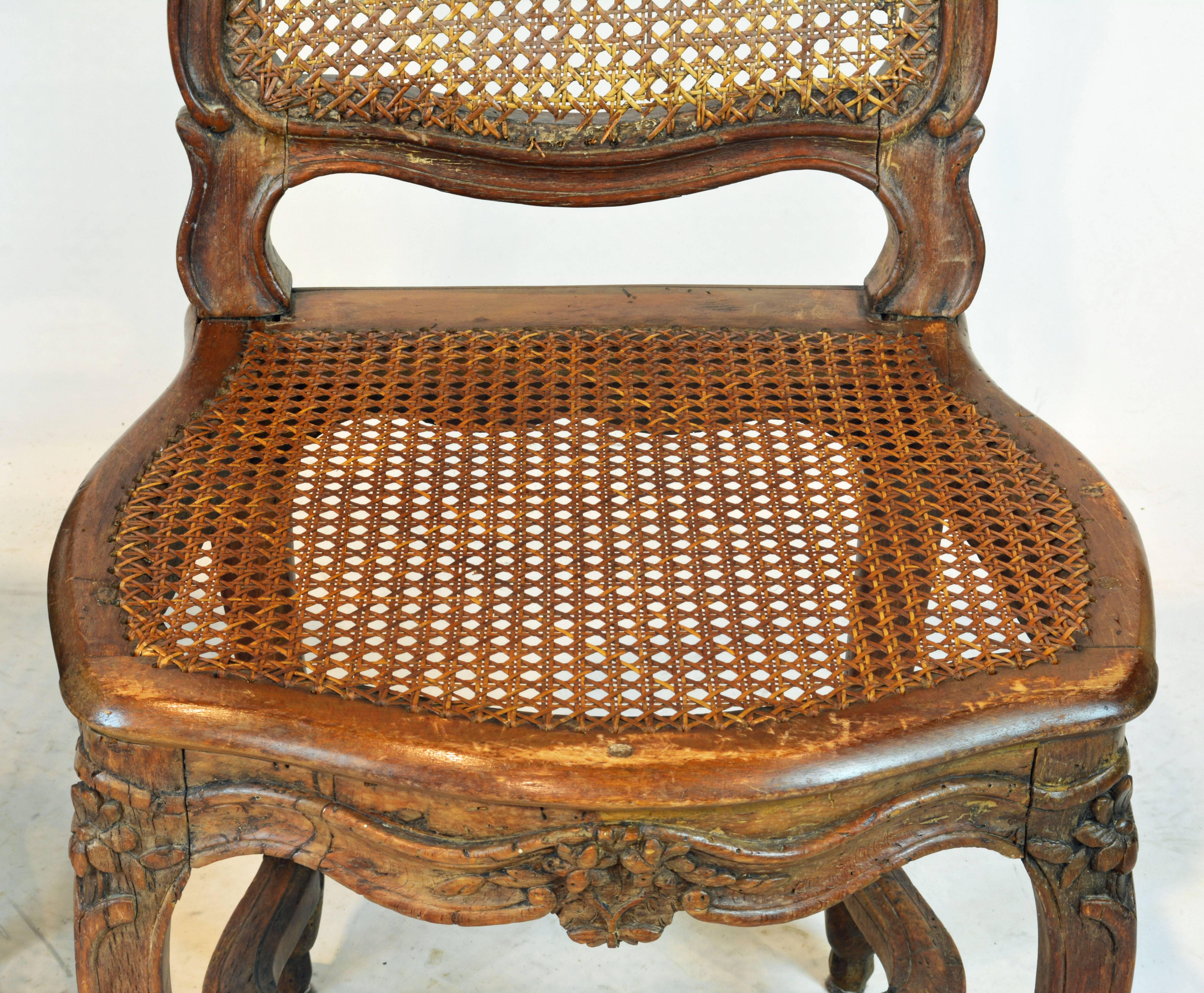 Fine 18th Century Louis XV French Provincial Carved and Caned Side Chairs, Pair 3