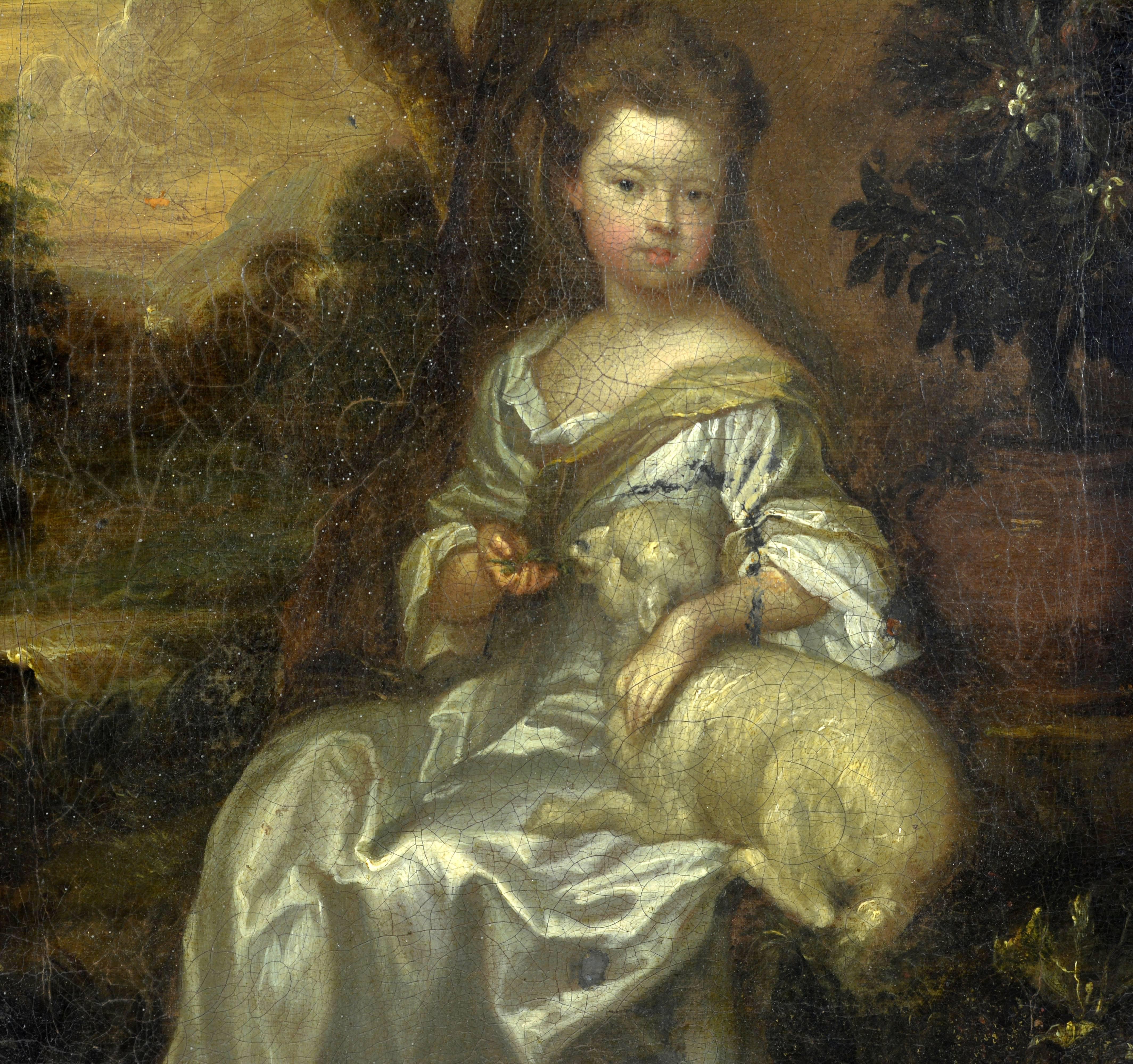 Rococo 'Young Girl with a Lamb' School of Sir Godfrey Kneller, British, 1646-1723