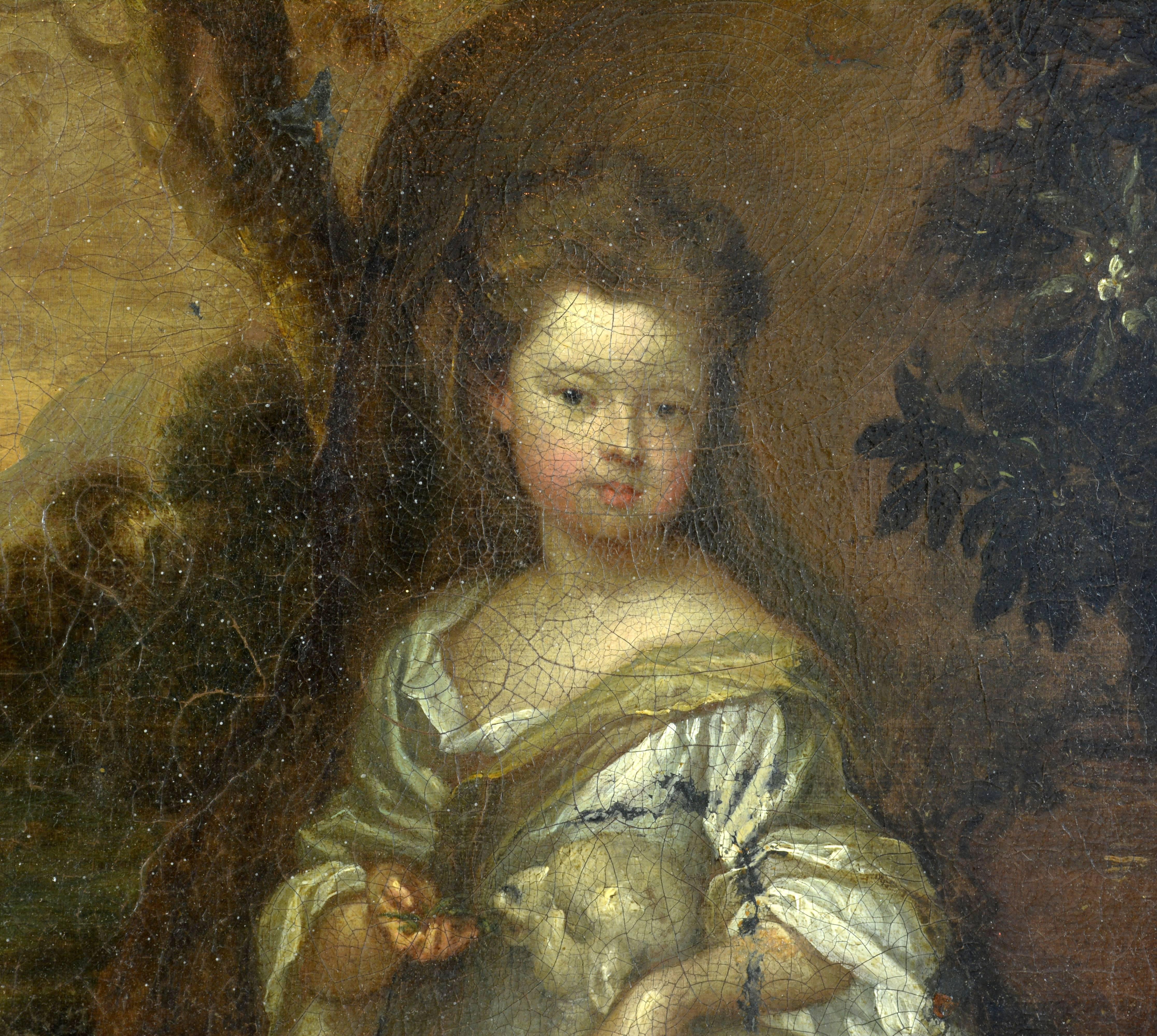 Painted 'Young Girl with a Lamb' School of Sir Godfrey Kneller, British, 1646-1723