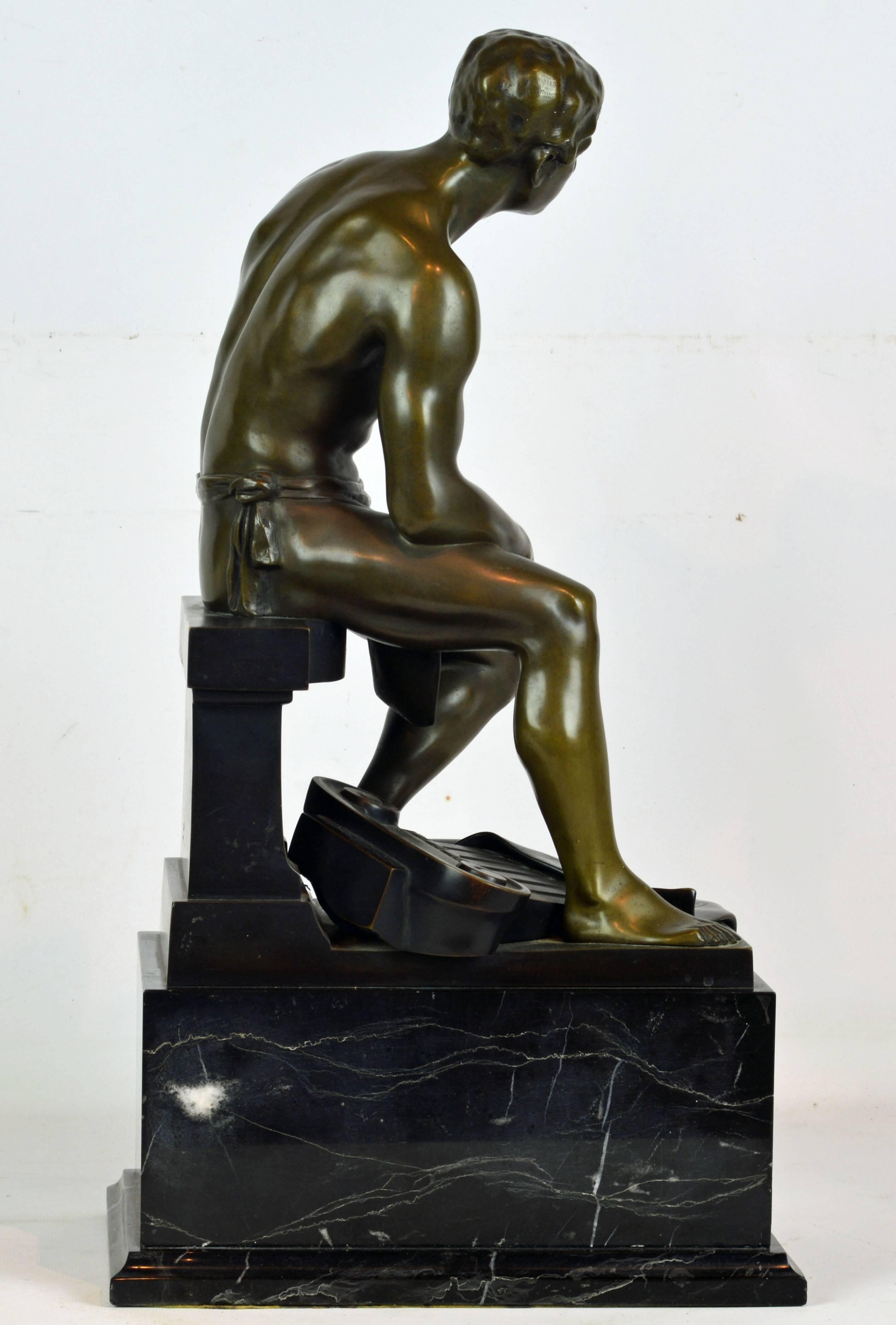 German 'The Architect' Neoclassical Bronze Figure of a Seated Young Man by Hans Keck