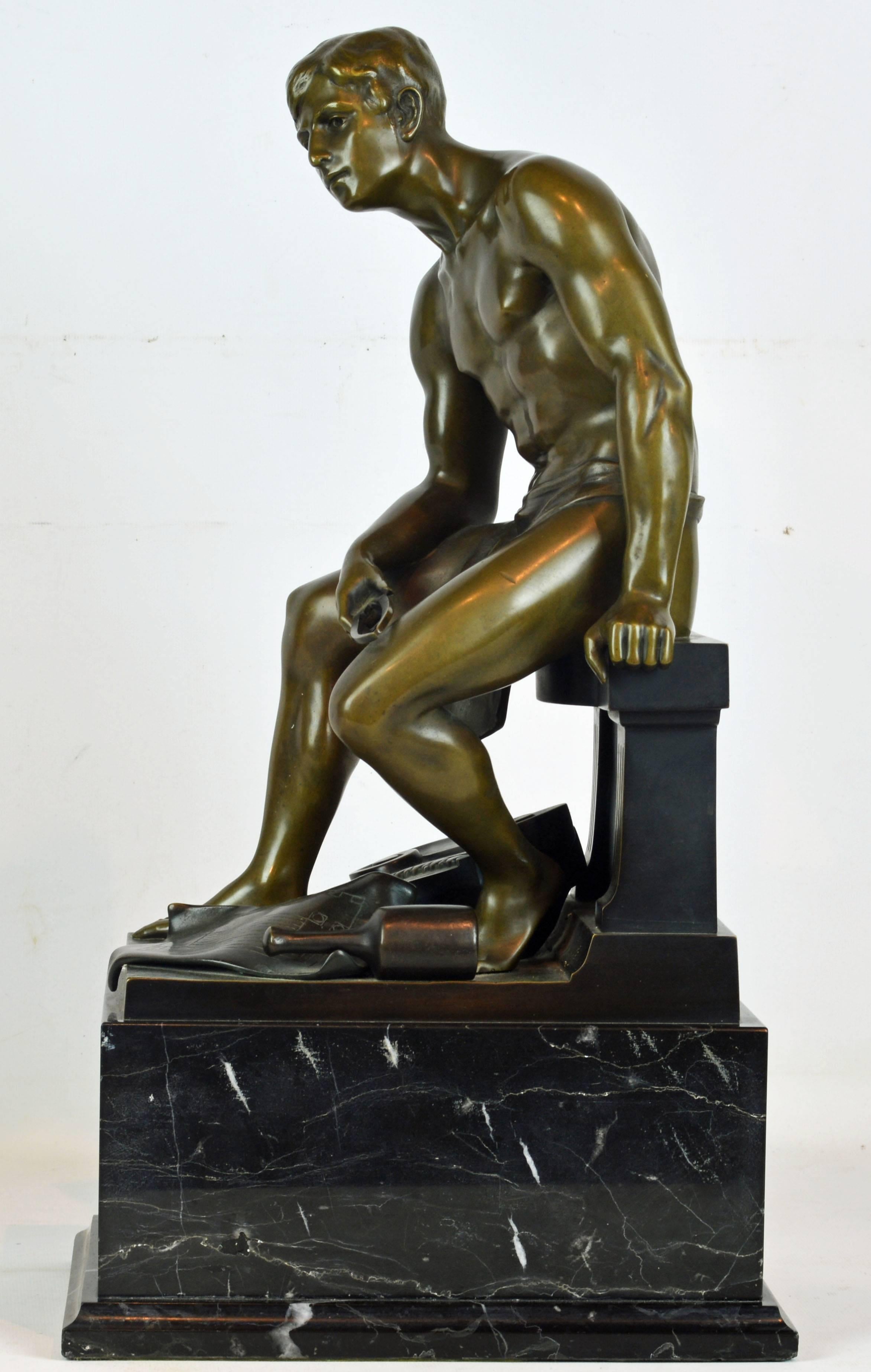 'The Architect' Neoclassical Bronze Figure of a Seated Young Man by Hans Keck In Good Condition In Ft. Lauderdale, FL