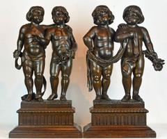 Group of 19th Century Baroque Style Putti Figures Holding Swags and Flowers