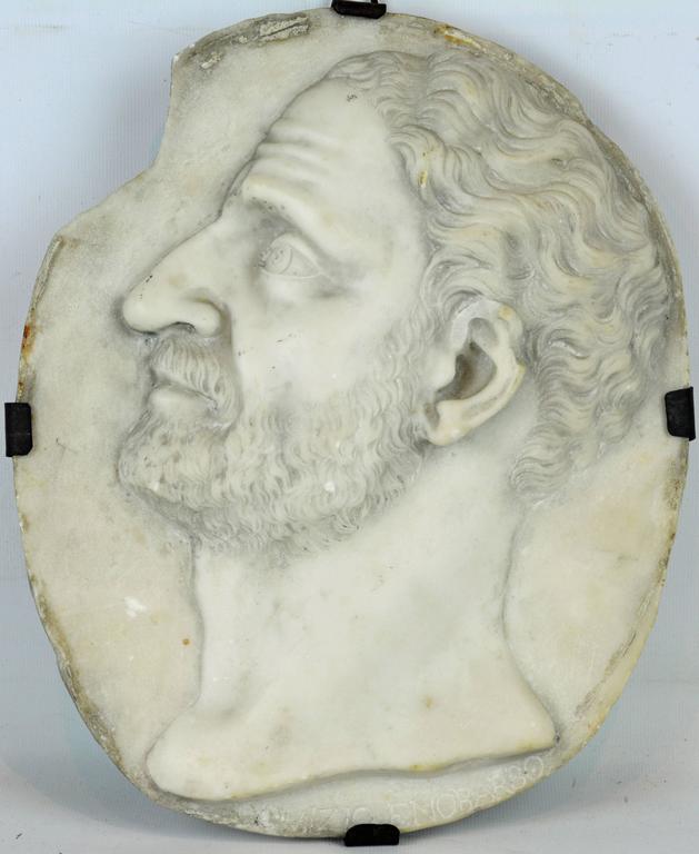 17th or 18th Century Oval Carved Marble Portrait Relief of Domizio