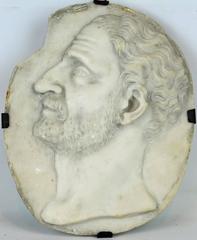 17th or 18th Century Oval Carved Marble Portrait Relief of Domizio Enobarbo