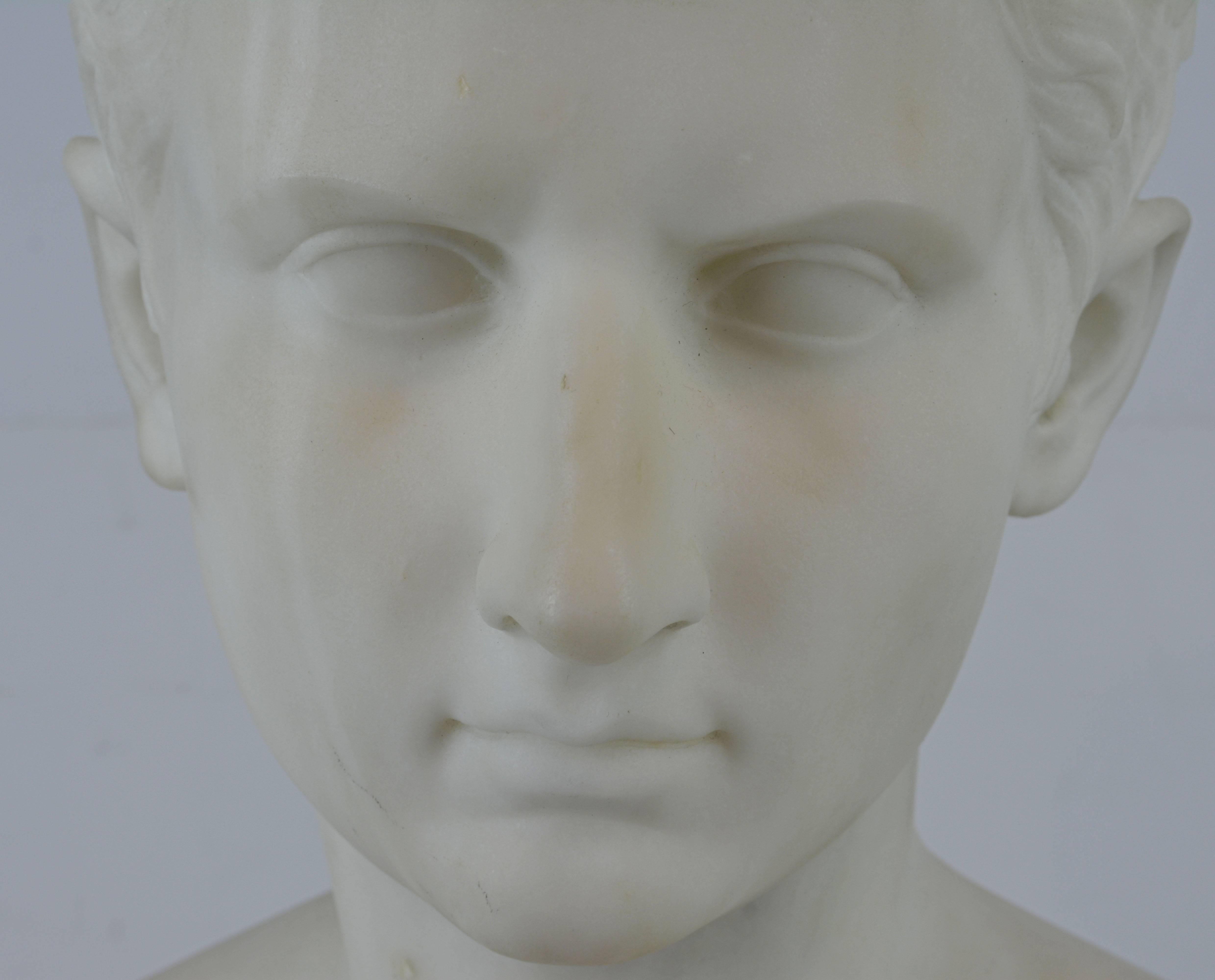 Classical Roman 19th Century Carved Marble Bust of Young Octavian, Later Emperor Caesar Augustus