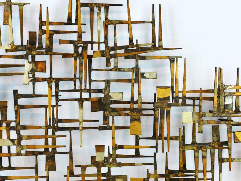 Mid-Century Modern Structural Parcel Gilt Metal Wall Sculpture by Mark ...