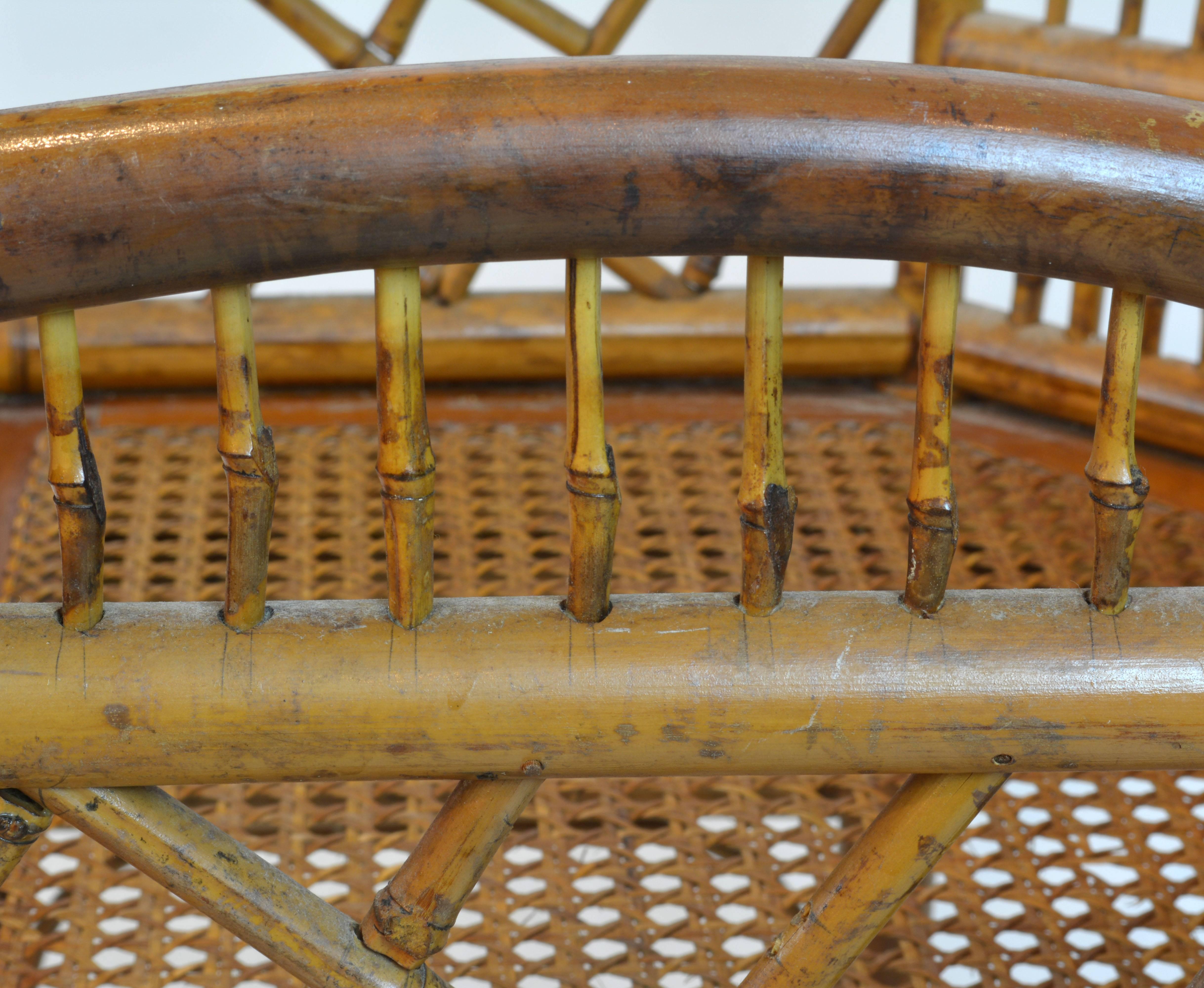 Pair of Vintage Brighton Pavillion Style Chinoiserie Bamboo Rattan Armchairs In Good Condition In Ft. Lauderdale, FL