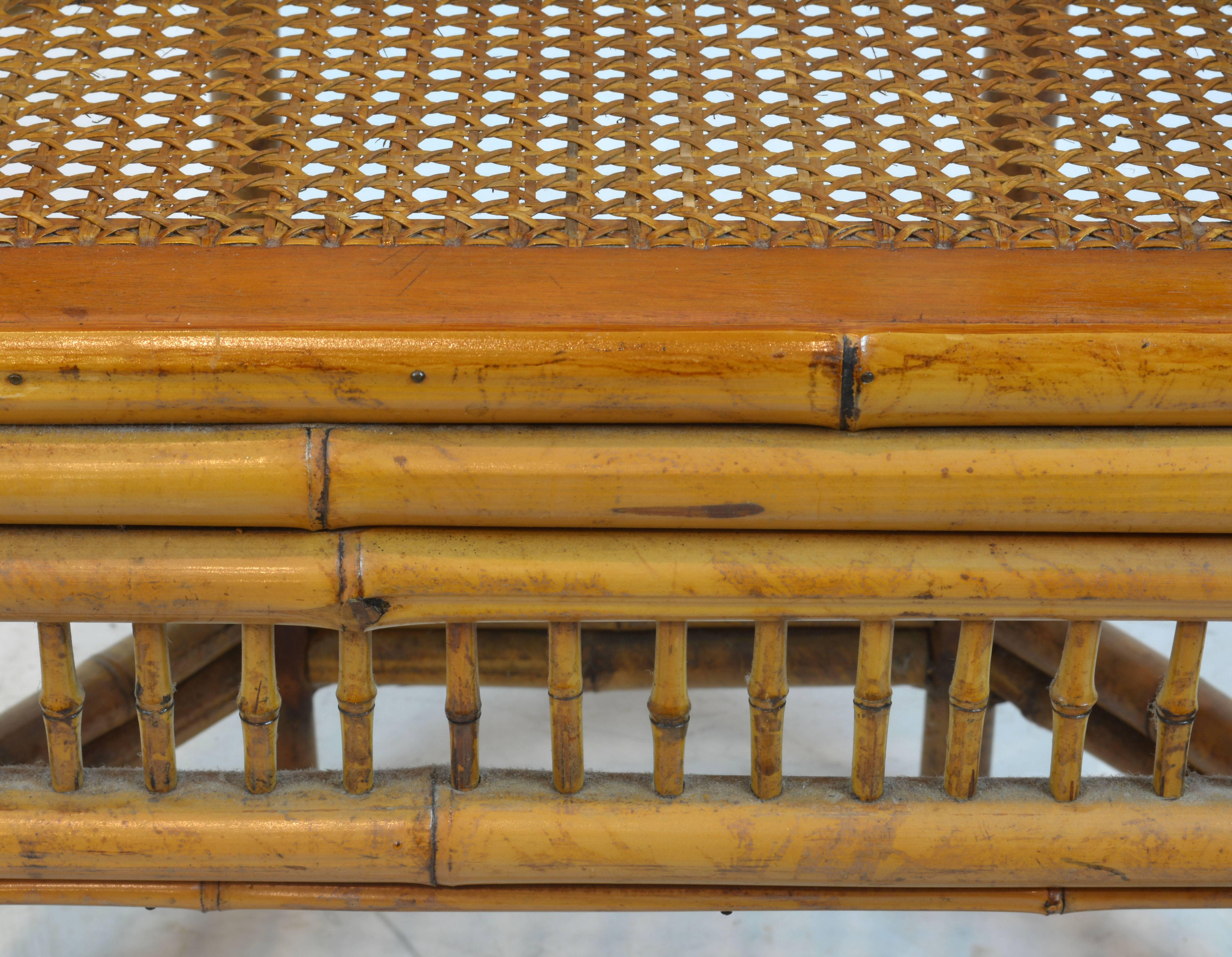 Pair of Vintage Brighton Pavillion Style Chinoiserie Bamboo Rattan Armchairs 1