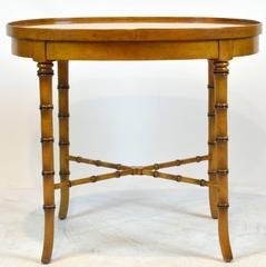 Vintage Mid-Century Baker Faux Bamboo Chinoiserie Style Oval Occasional Table