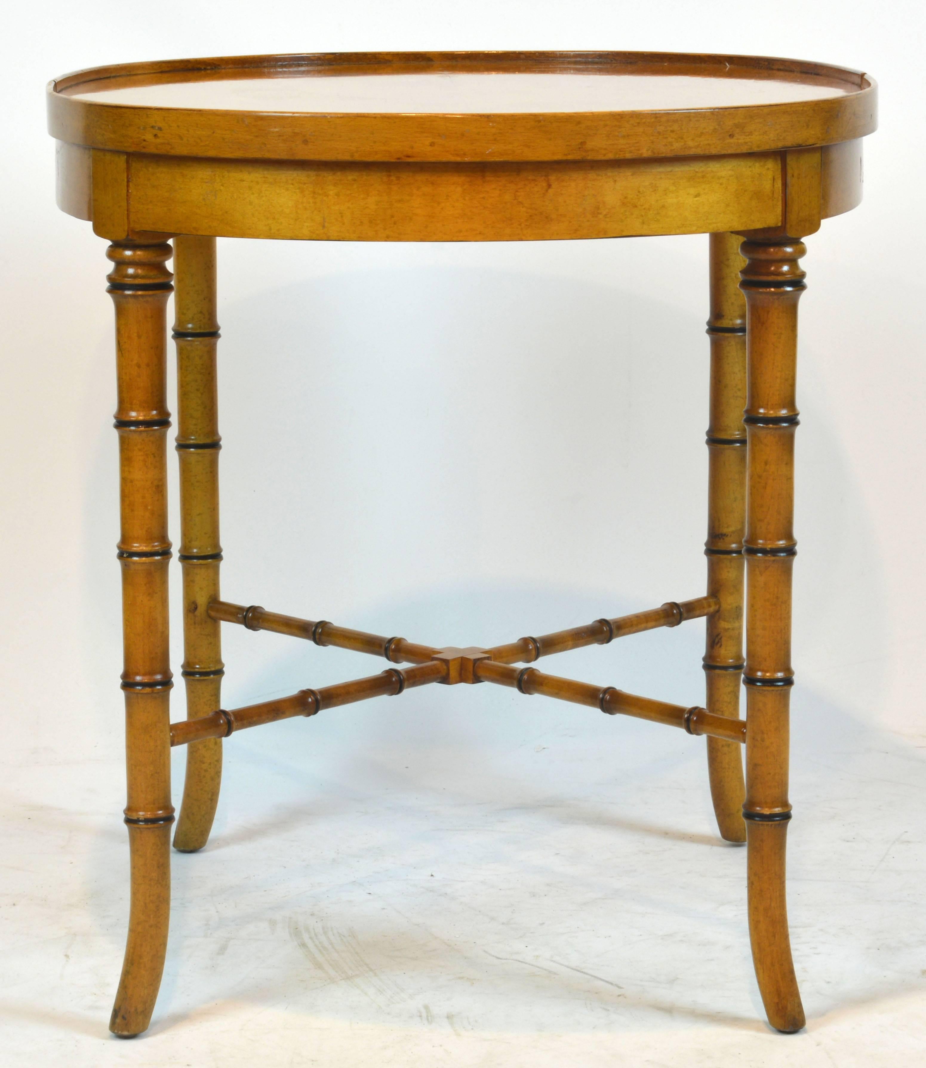 Regency Vintage Mid-Century Baker Faux Bamboo Chinoiserie Style Oval Occasional Table