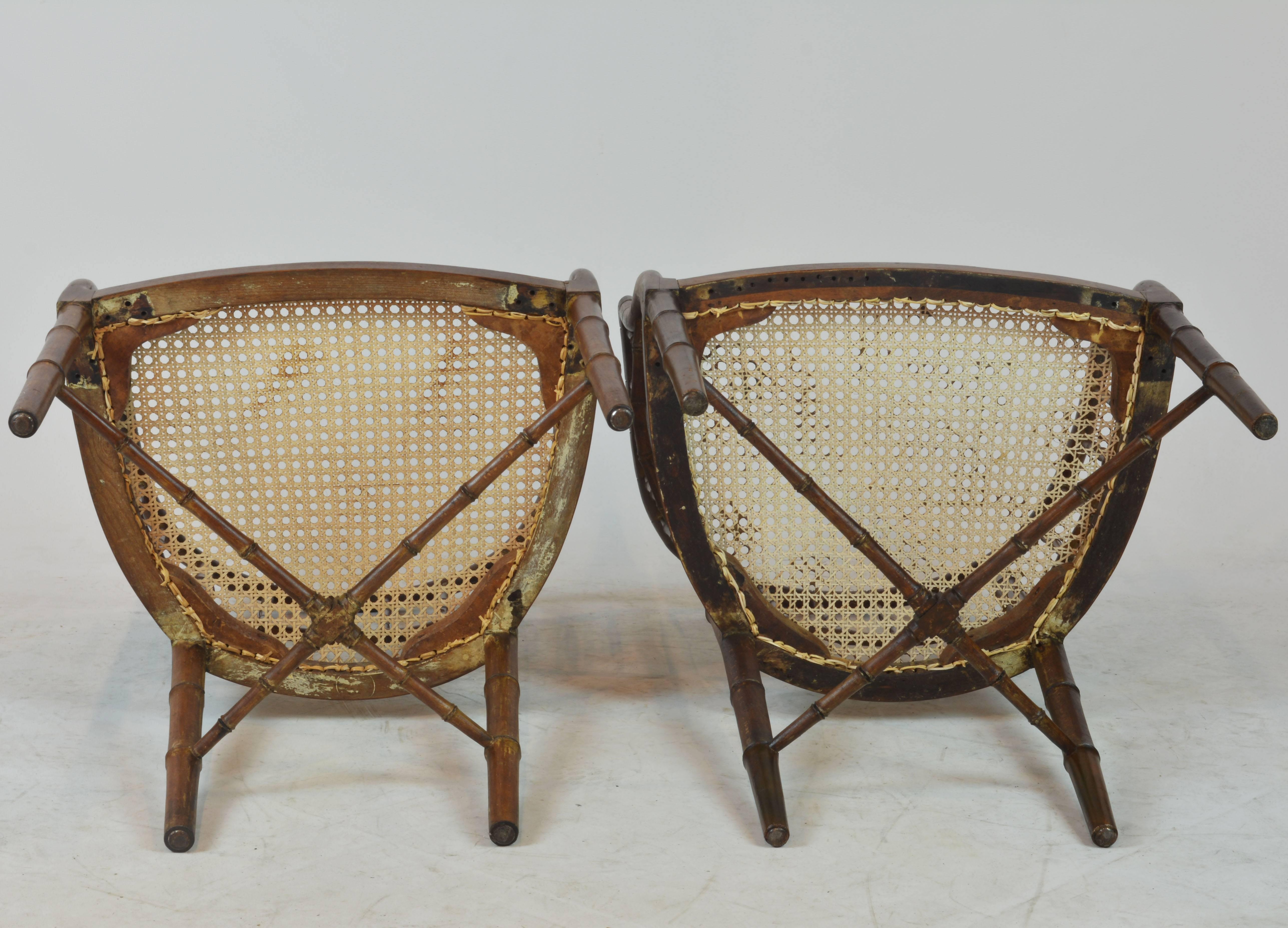 Pair of 19th Century English Regency Faux Bamboo Chinoiserie Inspired Armchairs 1