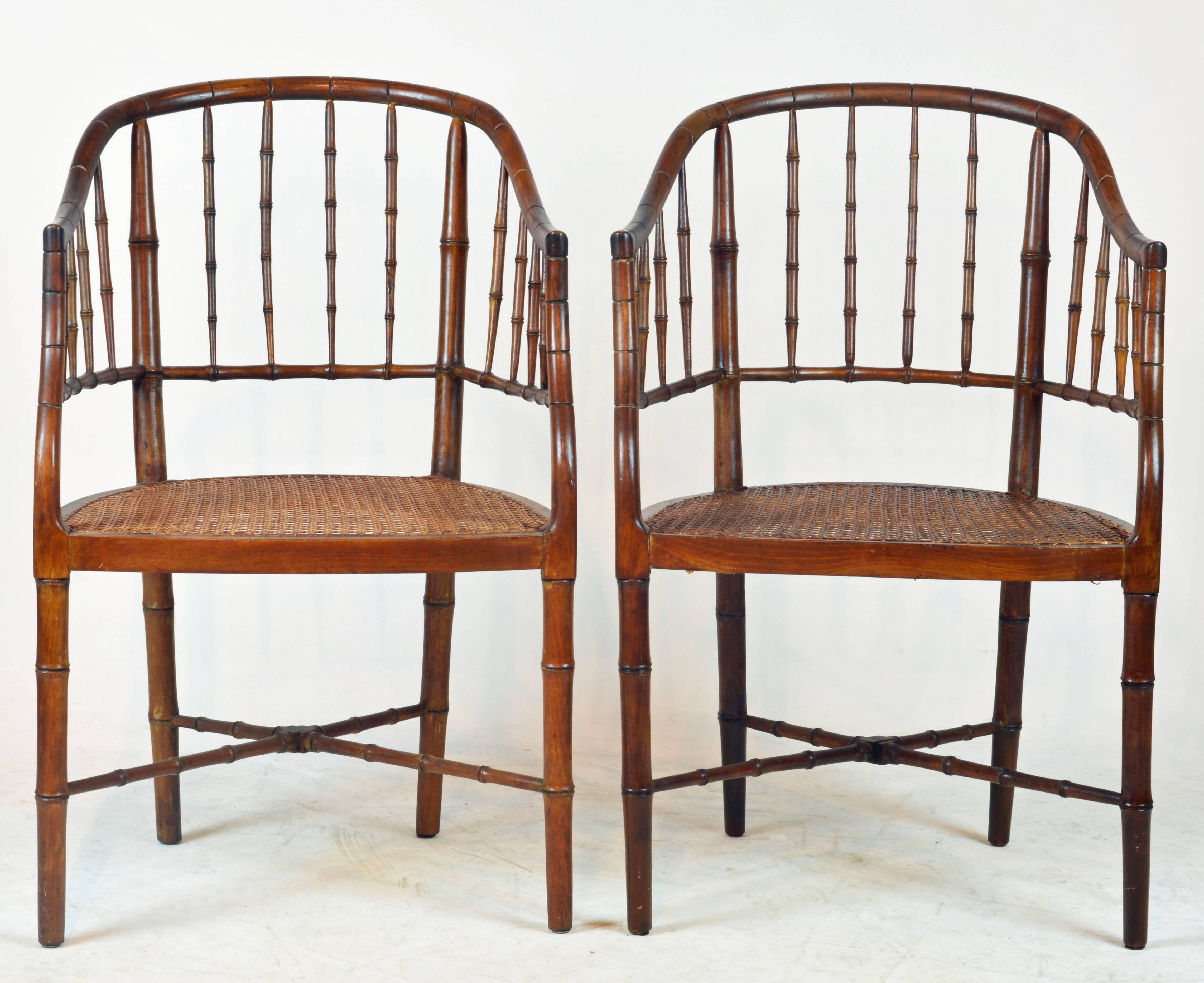 These chairs are not modern replicas but a good pair of iconic 19th century. Regency period chairs with slender but sturdy design, refined detail and newly replaced handwoven cane seats.
