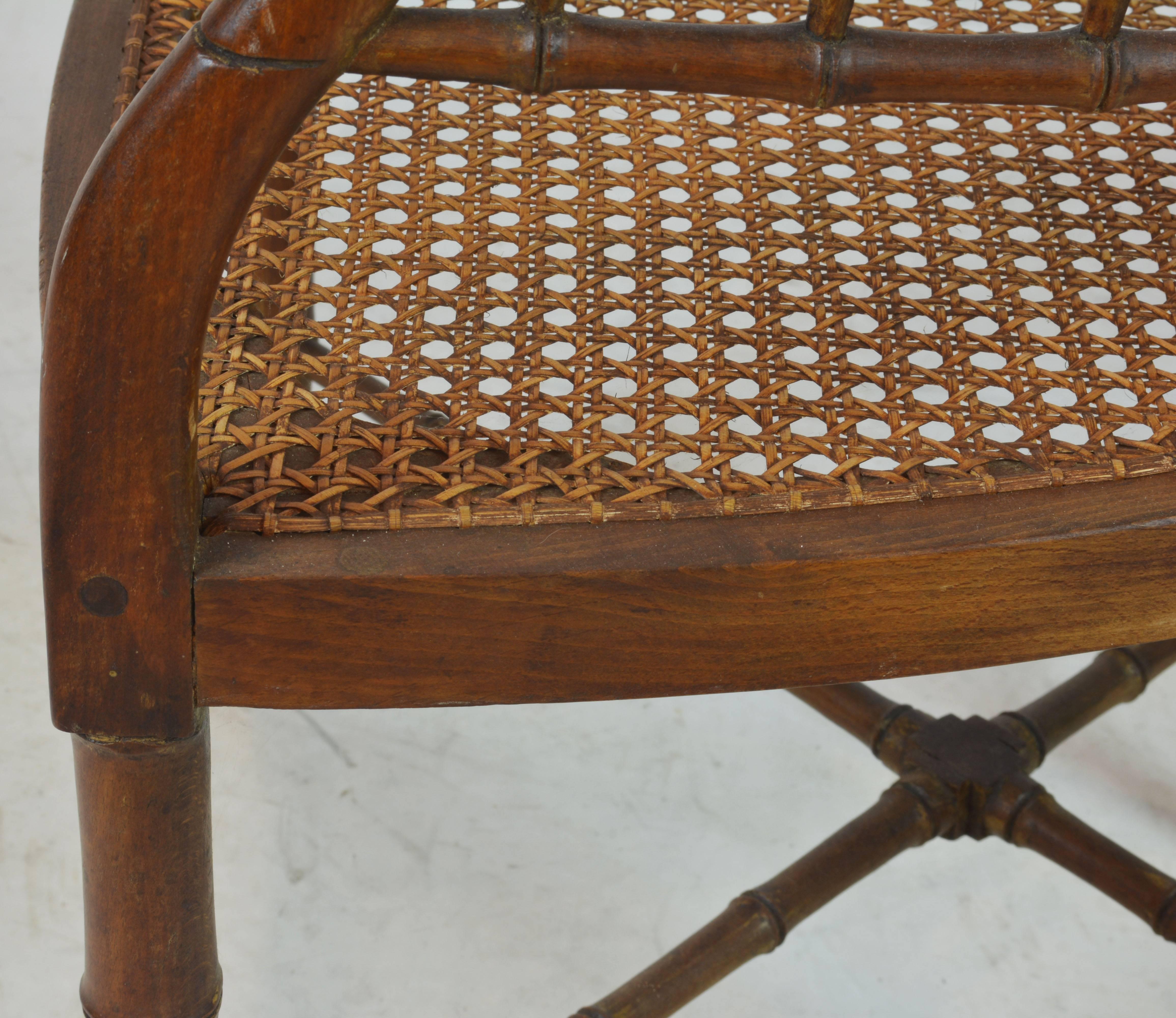 Pair of 19th Century English Regency Faux Bamboo Chinoiserie Inspired Armchairs 4