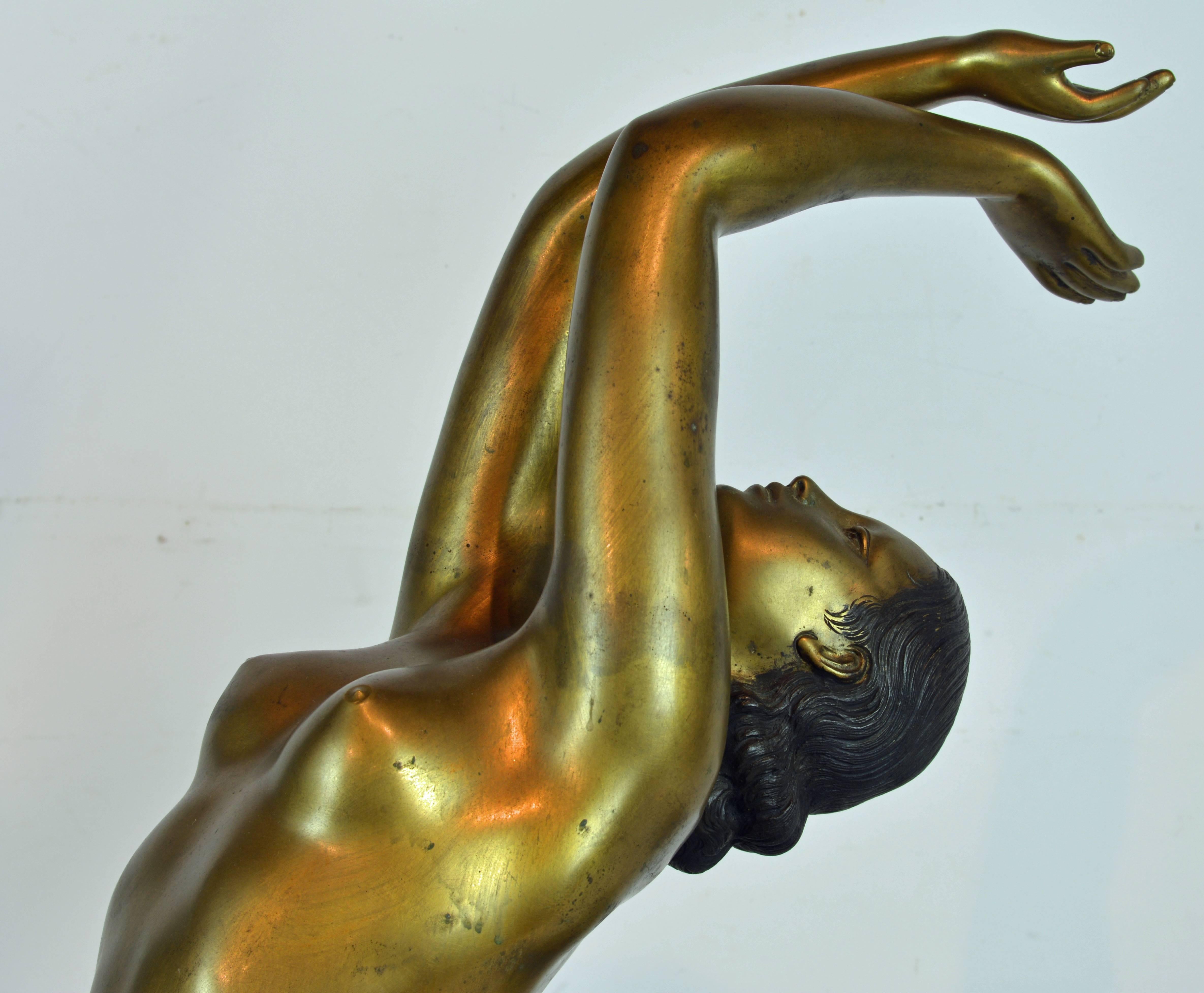 Large French, Early 20th Century Bronze Statue of Nude Dancer by Dalbreuse 1
