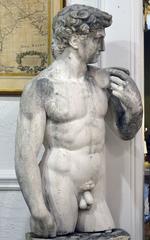 Weathered Lifesize Cast Cement Statue of Male Nude after Michelangelo's David