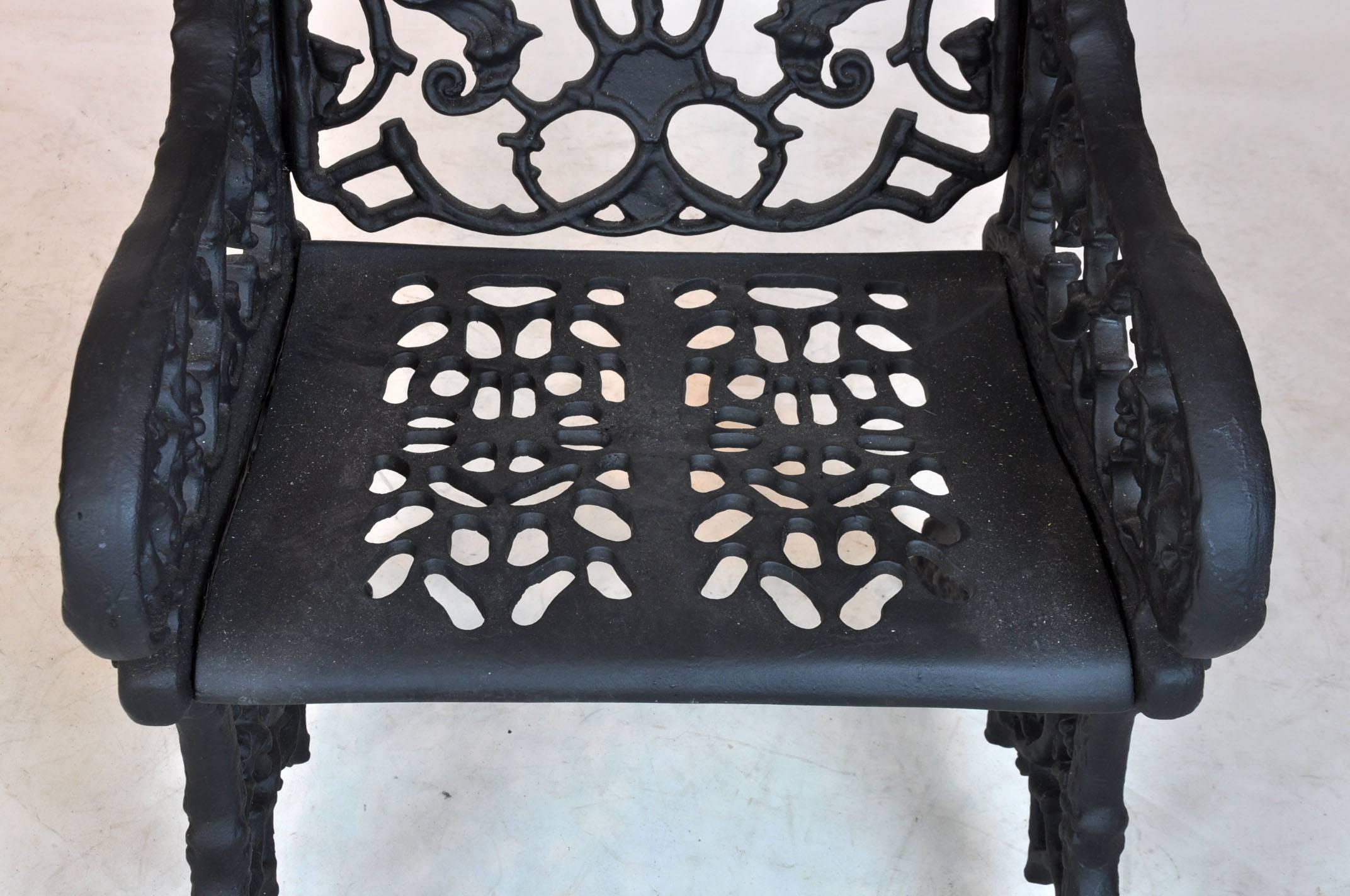 Pair of 19th Century Victorian Cast Iron Garden Armchairs with Root Style Base 4