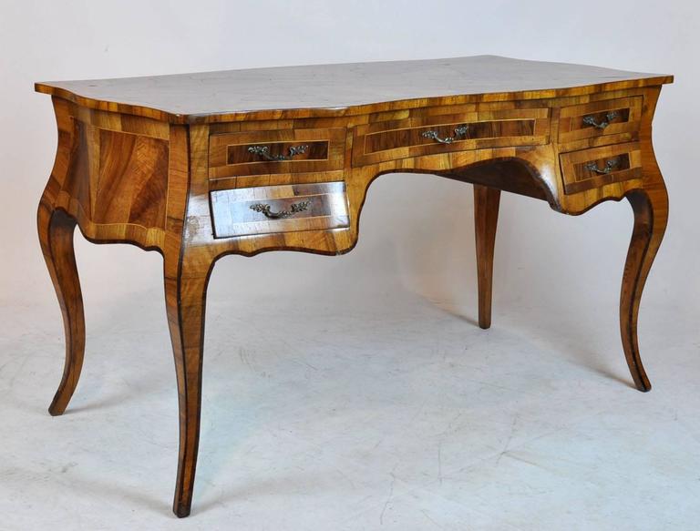 Mid Century Italian Olivewood Shape Fronted Desk At 1stdibs Italian Olivewood Desk With Shaped Front And String Inlays 1950s Cabriole Legs Nice
