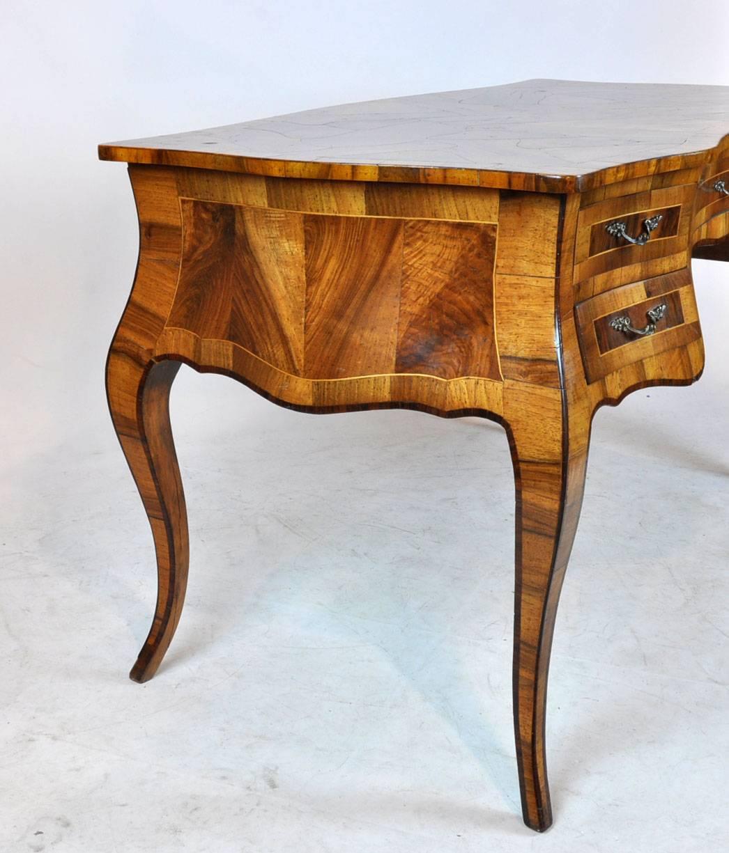 Mid-Century Italian Olivewood Shape Fronted Desk 1