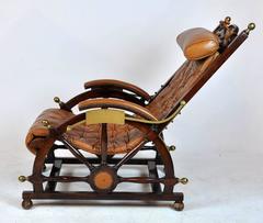 Victorian Mahogany and Brass Deck Chair Set on Ship Wheel Supports