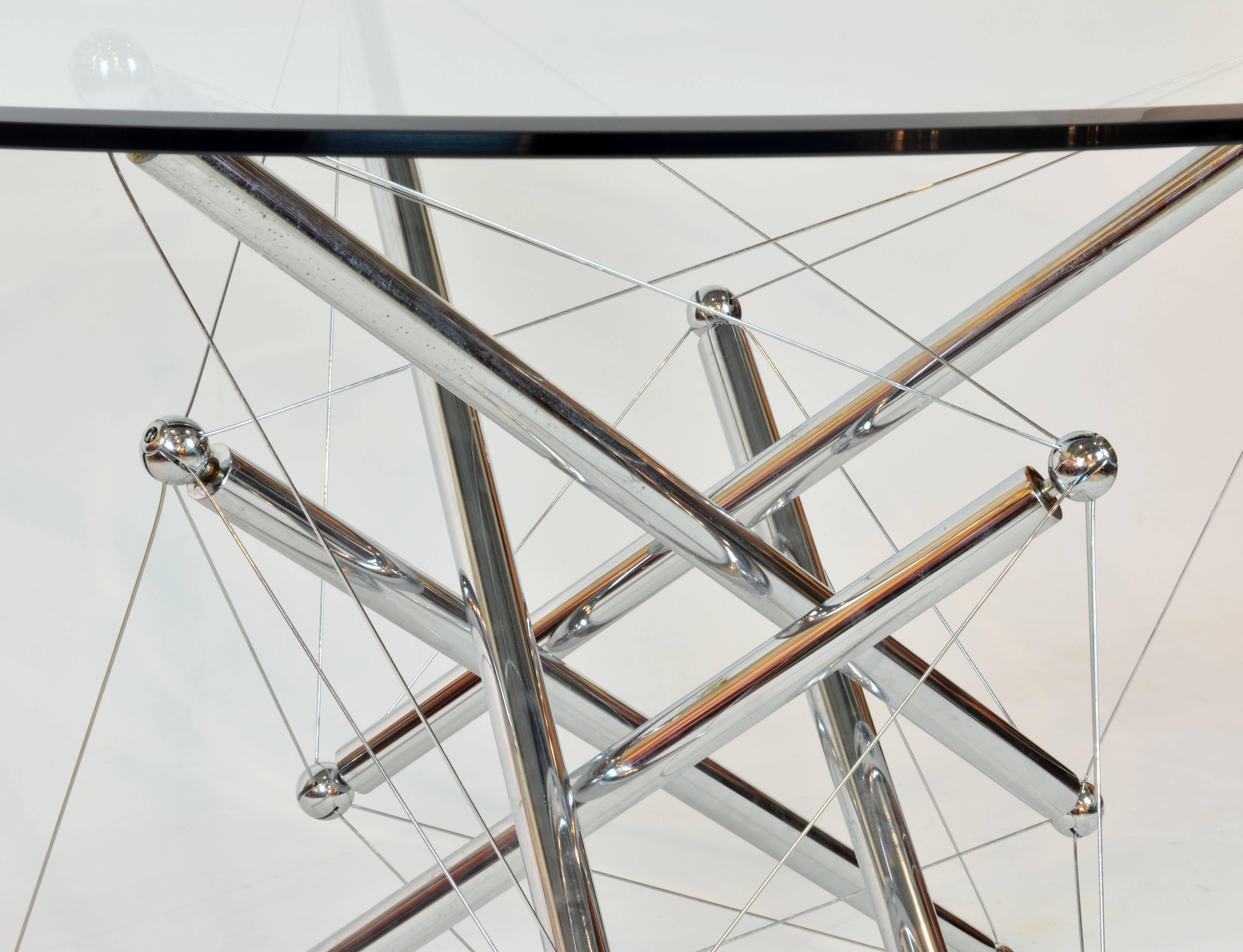 Modern Italian Cassina Chrome and Glass Atomic Style Dining Table by Theodore Waddell