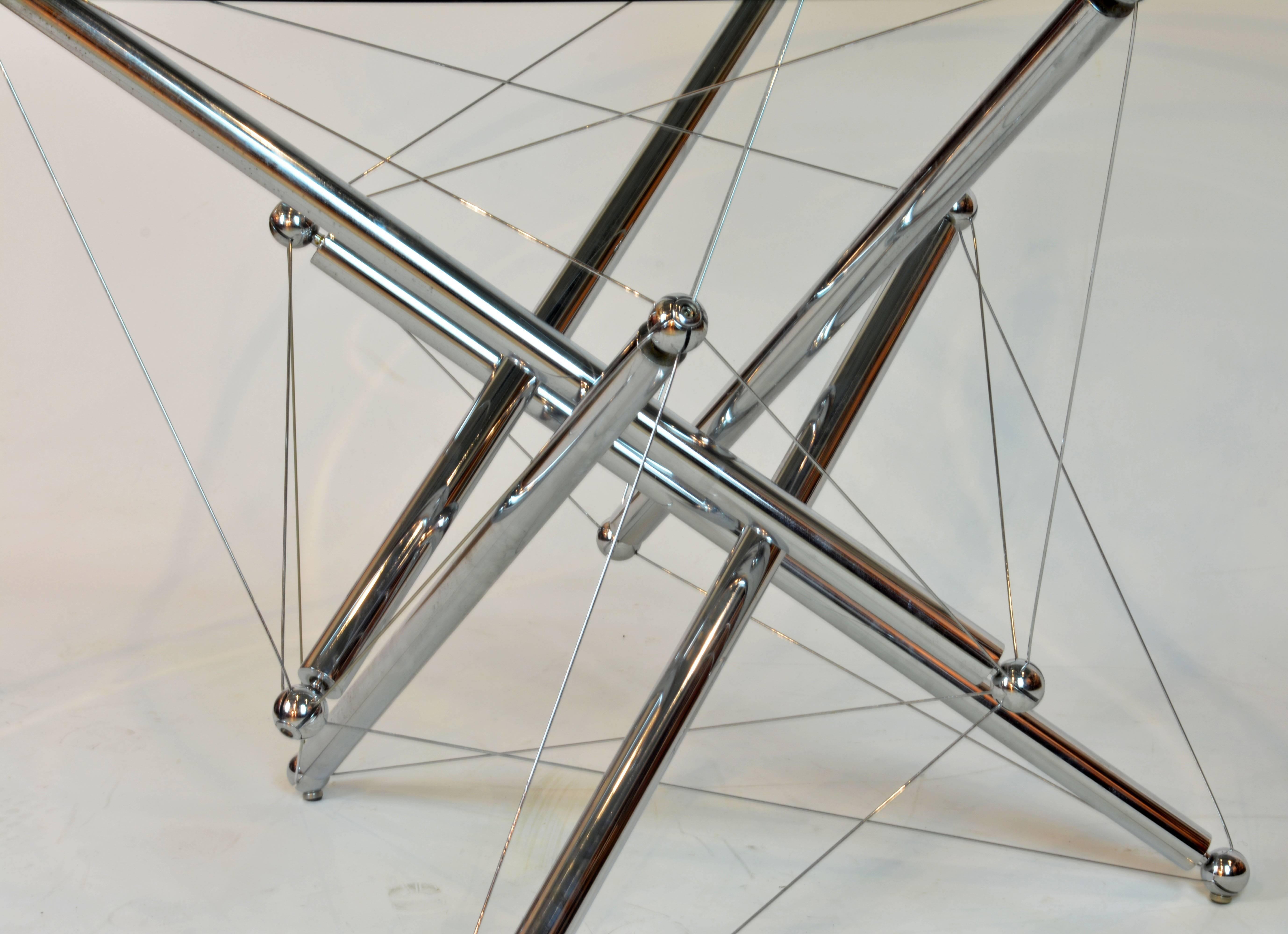 Beveled Italian Cassina Chrome and Glass Atomic Style Dining Table by Theodore Waddell