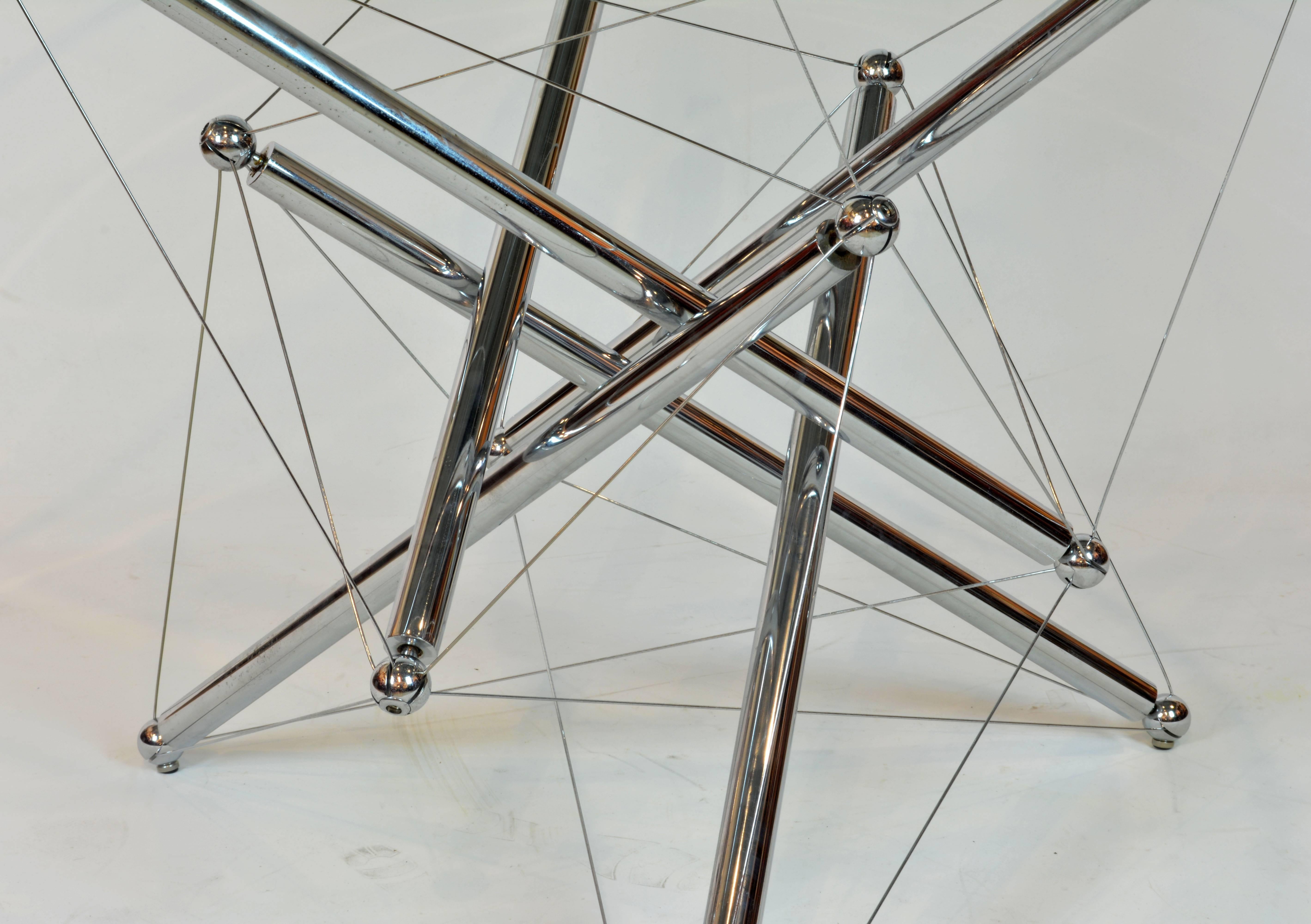 Italian Cassina Chrome and Glass Atomic Style Dining Table by Theodore Waddell 1