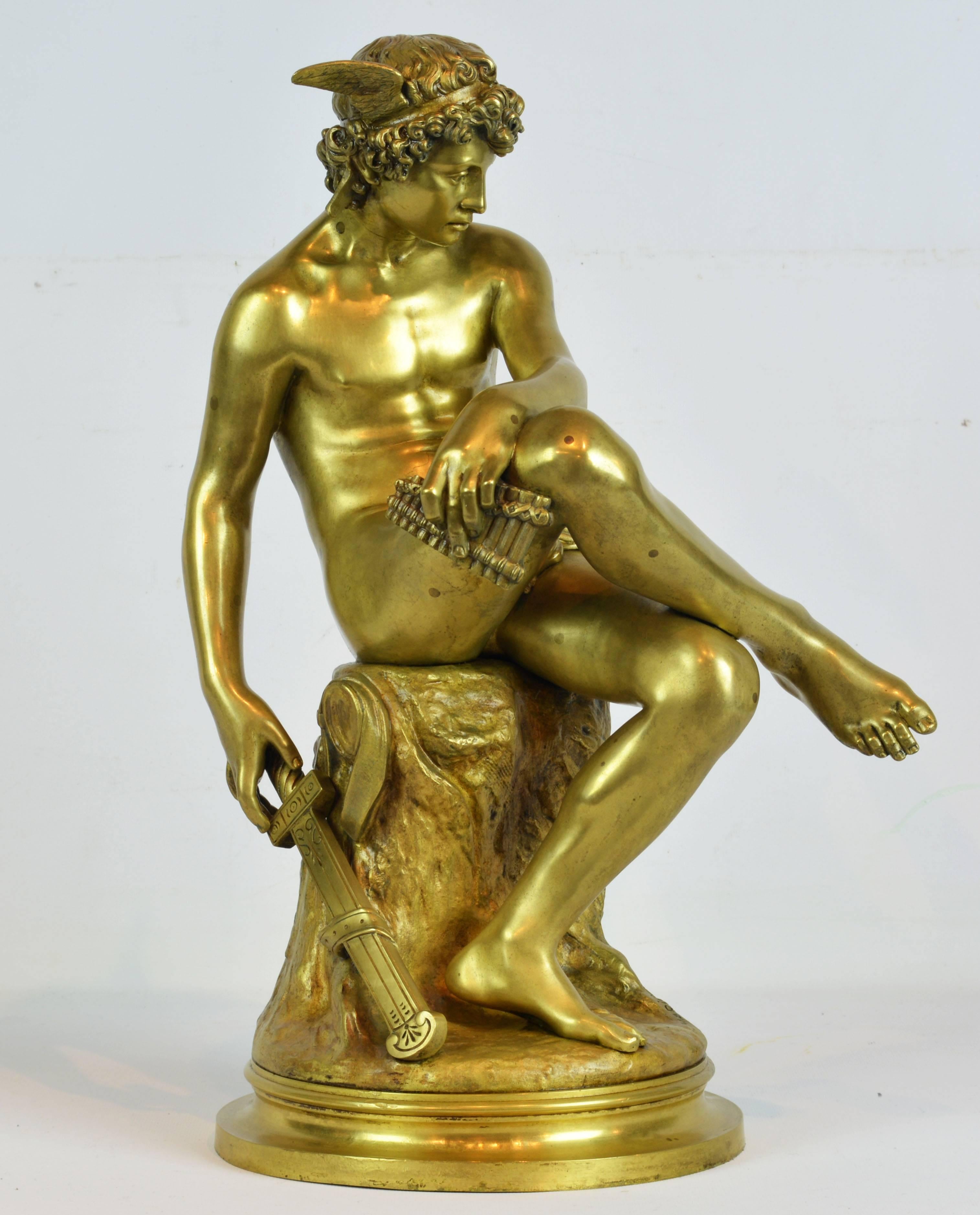 Neoclassical French 19th Century Gilt Bronze Figure of Hermes after Marius Pierre Montagne