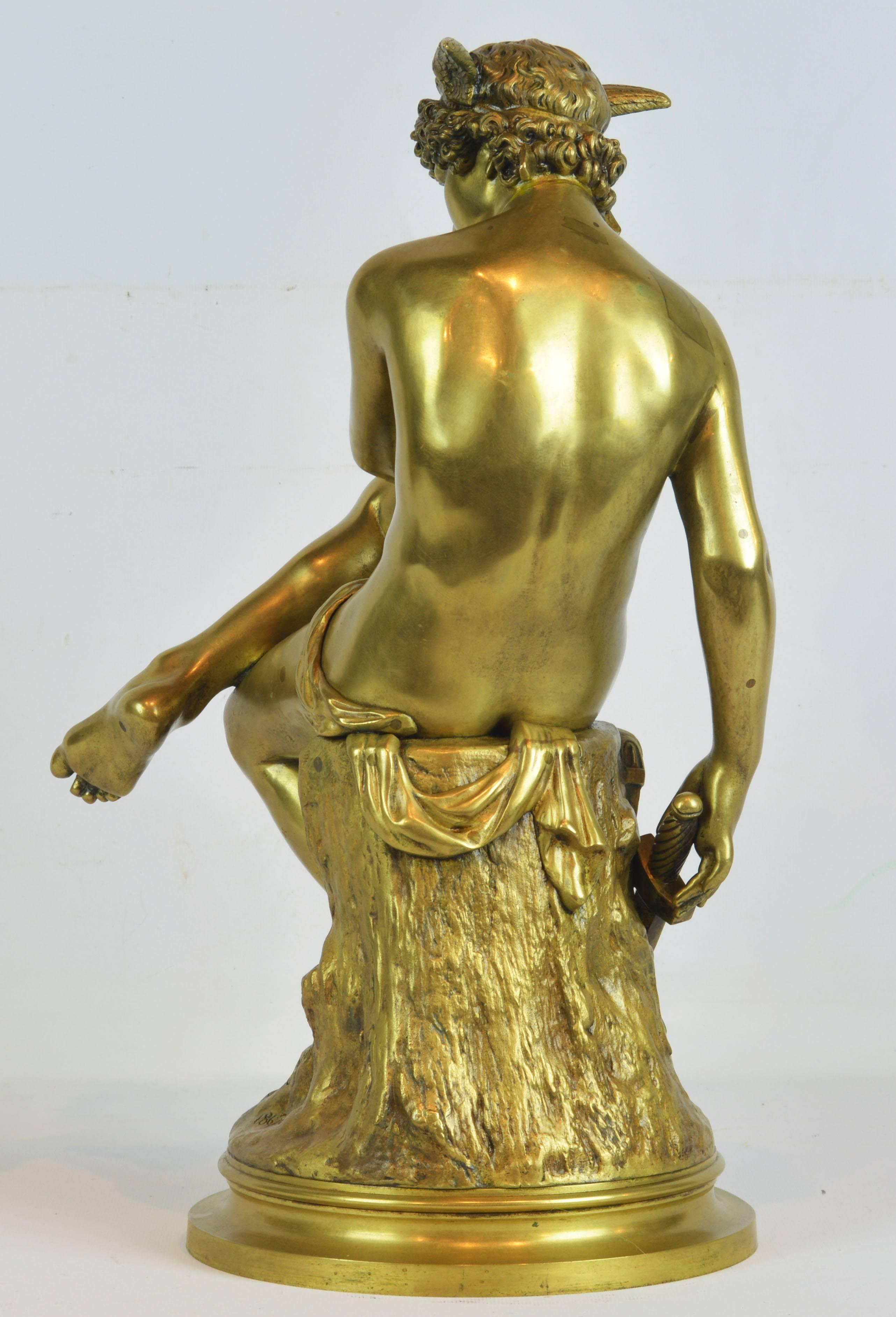 French 19th Century Gilt Bronze Figure of Hermes after Marius Pierre Montagne In Good Condition In Ft. Lauderdale, FL