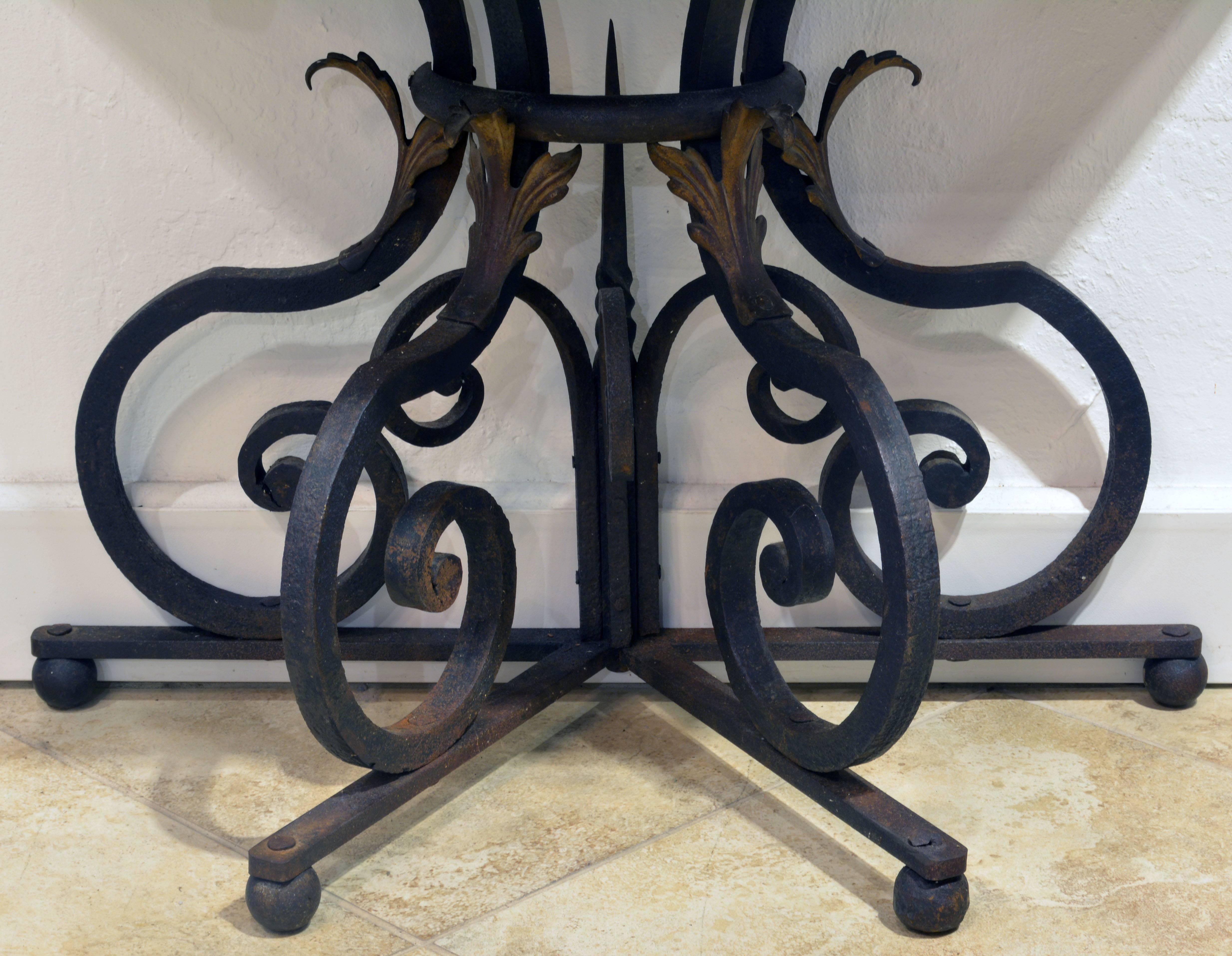 Baroque Revival Pair of 19th Century French Wrought Iron Trapezoid Marble Slab Console Tables