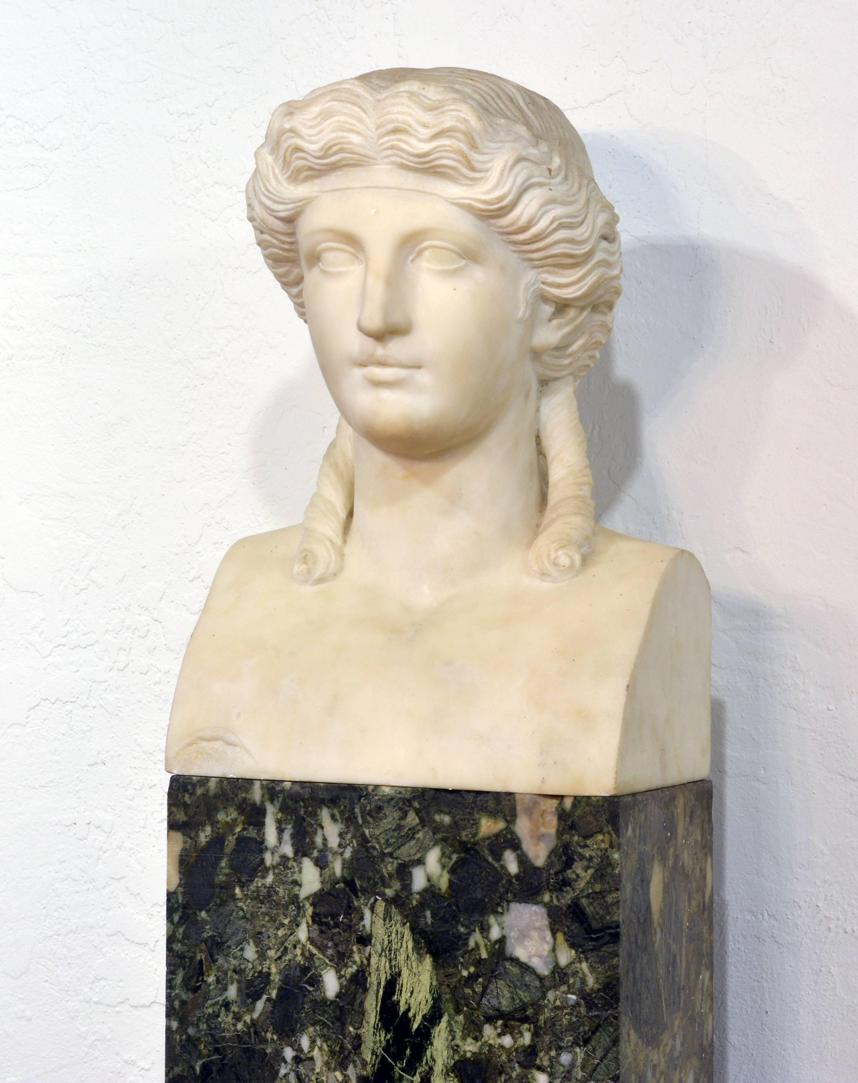 19th Century Italian Neoclassical Marble Bust of Nike on a Tall Marble Column In Good Condition In Ft. Lauderdale, FL